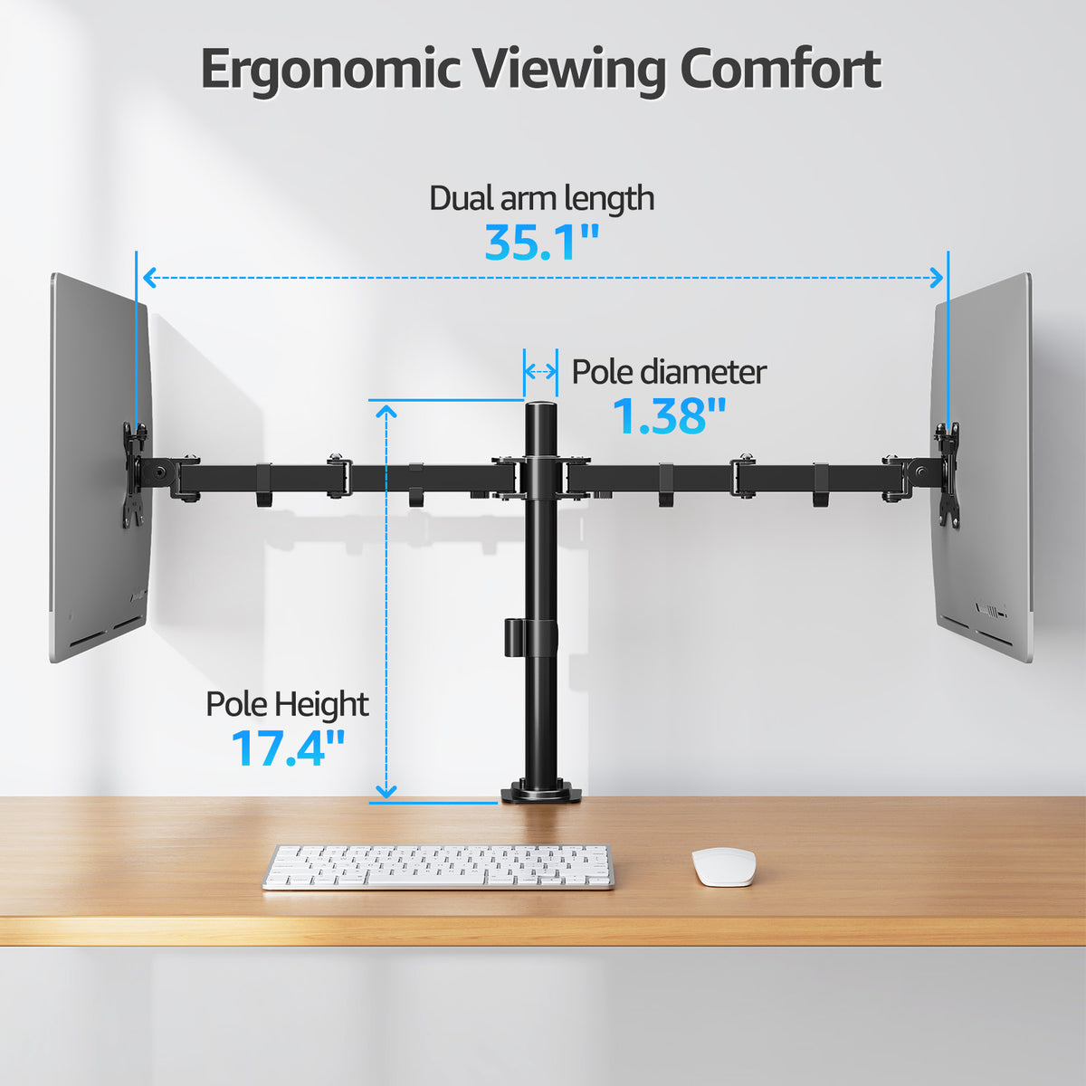 HOMOUNT Dual Monitor Desk Mount for Max 32 Inch, Adjustable Dual Monitor Arm for 2 LCD Screens, Monitor Stand with C-Clamp and Grommet Base, VESA 75x75 /100x100mm, up to 17.6lbs