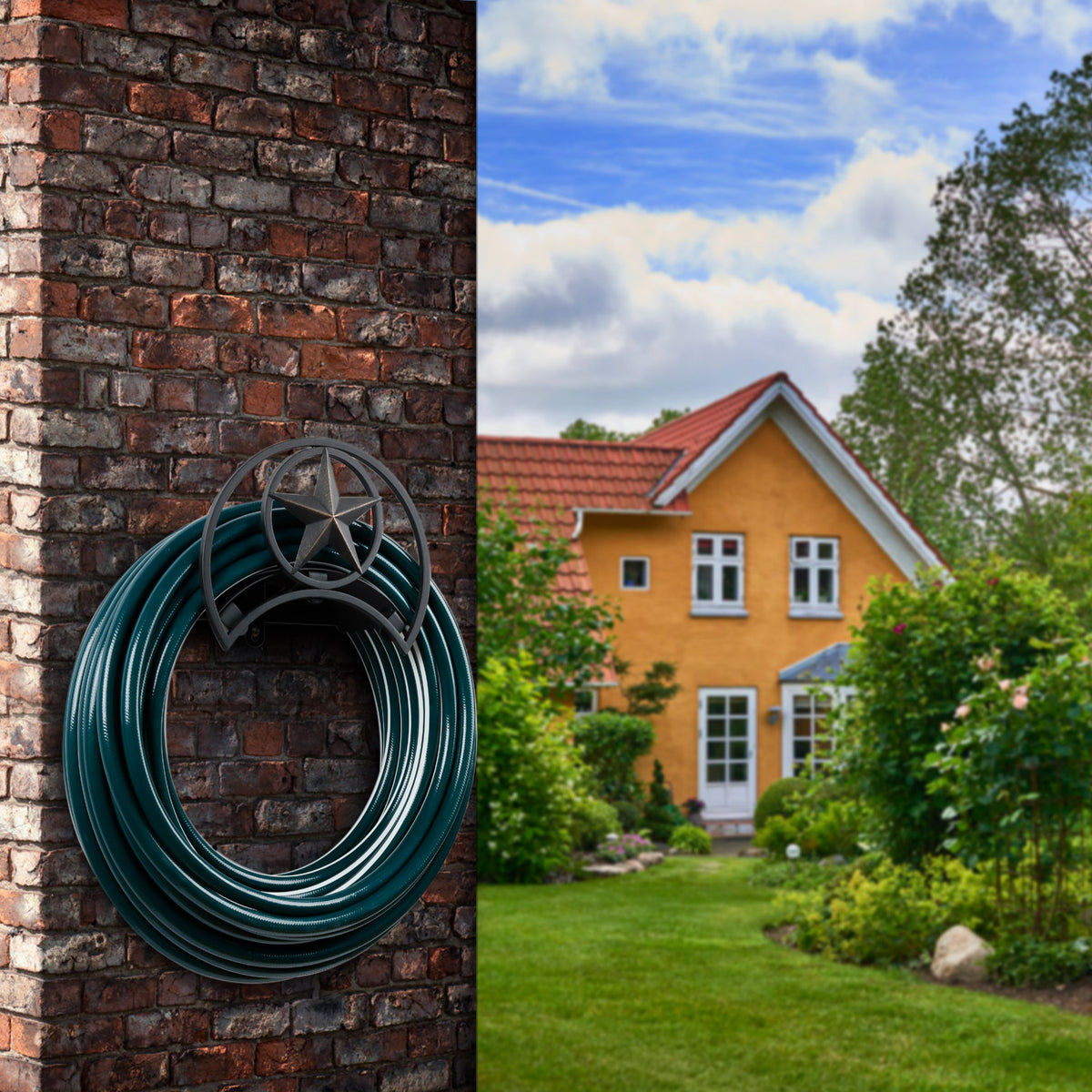 Outlandpro Garden Hose Holder 125Ft Wall-Mounted Hose Reel Decorative Star Durable Hose Hanger