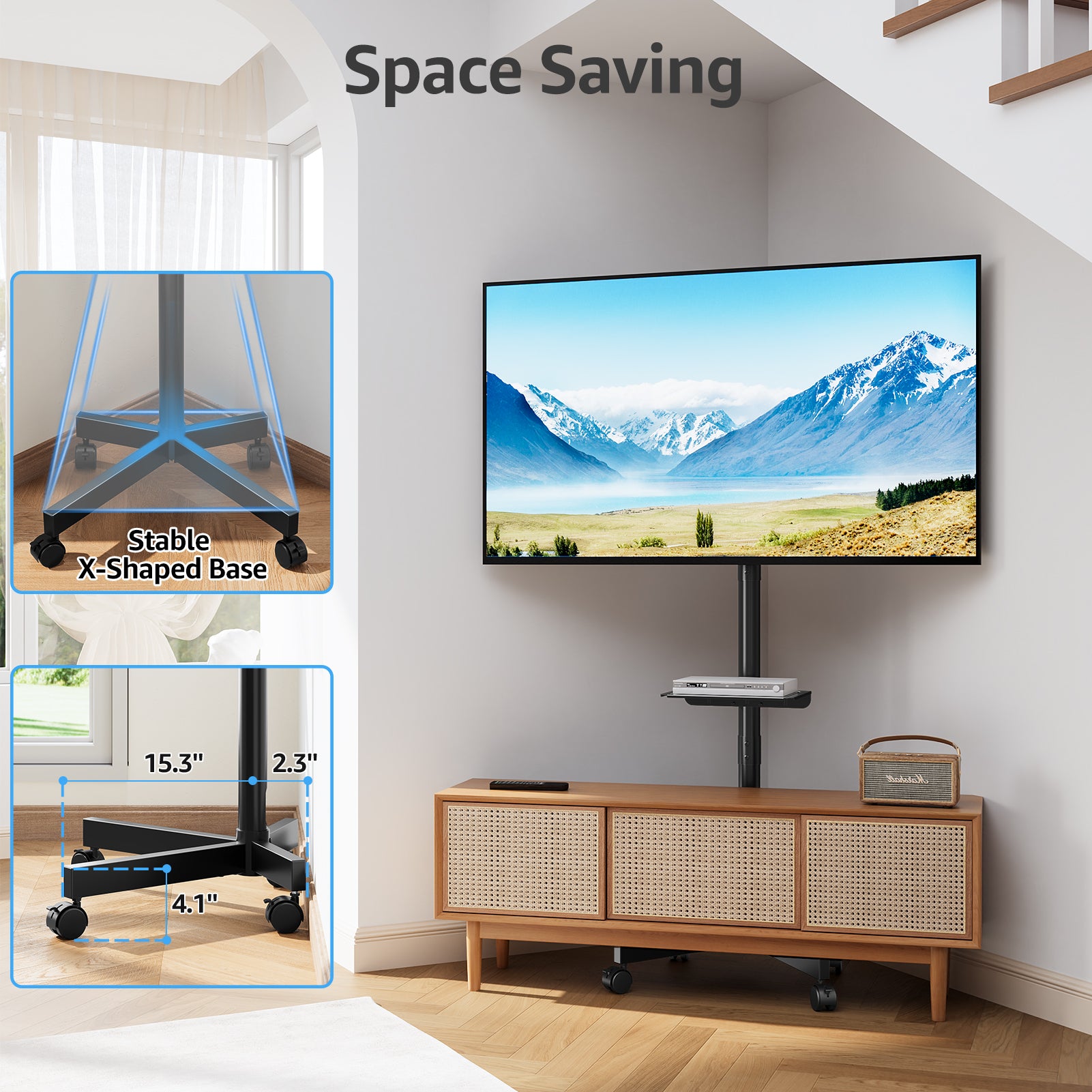 HOMOUNT Mobile TV Stand,Rolling TV Cart for 23-60" TVs, Portable TV Floor Stand with Wheels,Adjustable Shelf & Tilt,Max VESA 400x400mm,up to 77 lbs