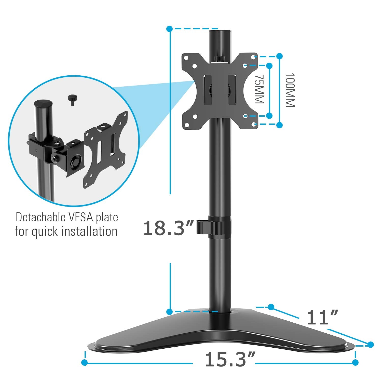 HOMOUNT Single Monitor Stands Fits 13'' to 32'' Computer Screen, Freestanding VESA Monitor Desk Mount, Max VESA 75x75 100x100, up to 17.6lbs