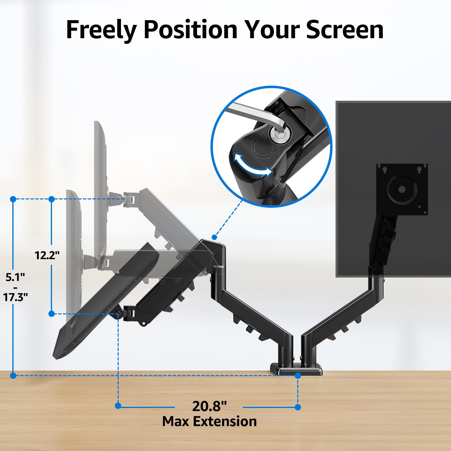 HOMOUNT Dual Monitor Mount for 13-32 inch Screens, Gas Spring Monitor Stand for 2 Monitor, Full Adjustable Monitors Desk Mount with C-Clamp＆Grommet Base, Each Arm Holds Max 22 lbs