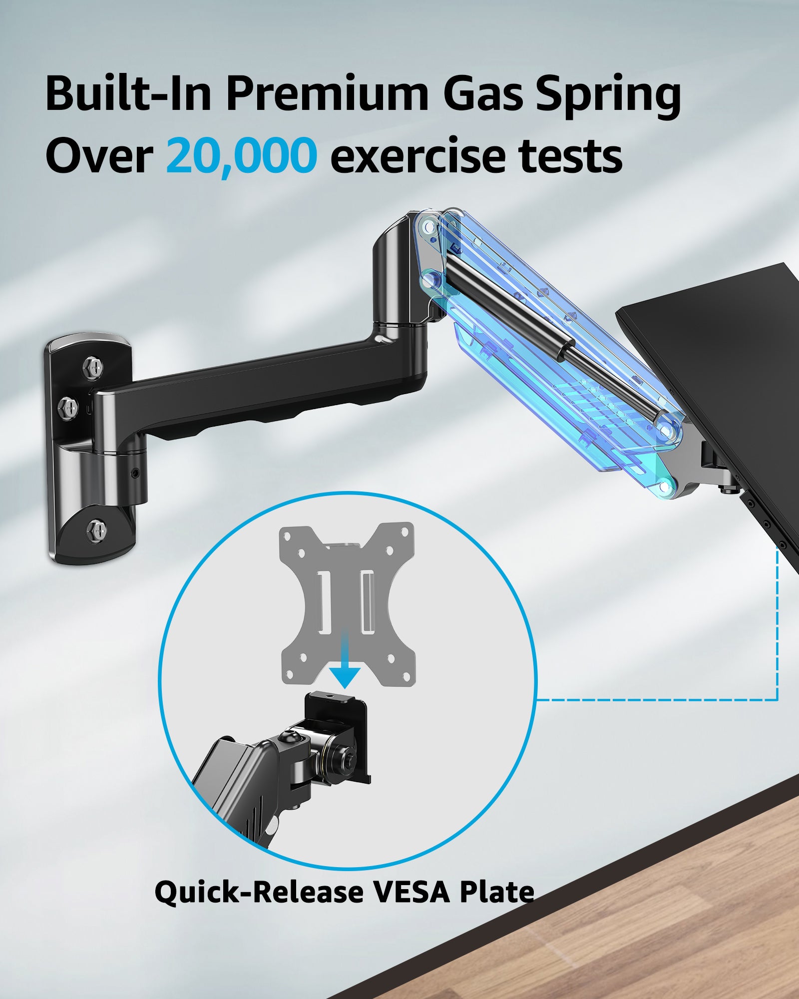 HOMOUNT Single Monitor Wall Mount for 17-32 Inch Computer Screen,Gas Spring Monitor Arm Holds Up to 17.6lbs,Full Motion Adjustable Wall Bracket