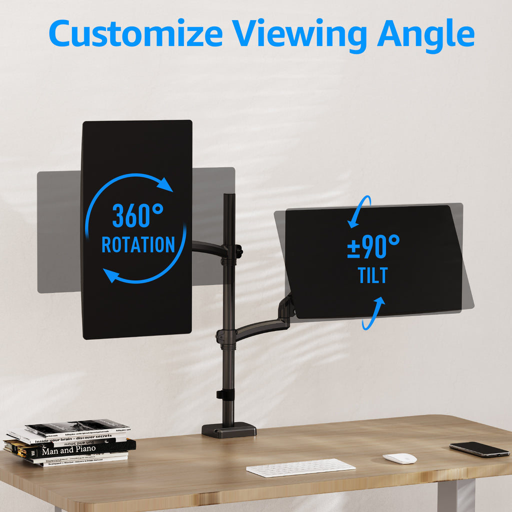 HOMOUNT Vertical Dual Monitor Mount Holds 4.4-17.6lbs, up to 32 Inch Stacked Monitor Mount with Gas Spring Arm, Dual Monitor Stand for Desk