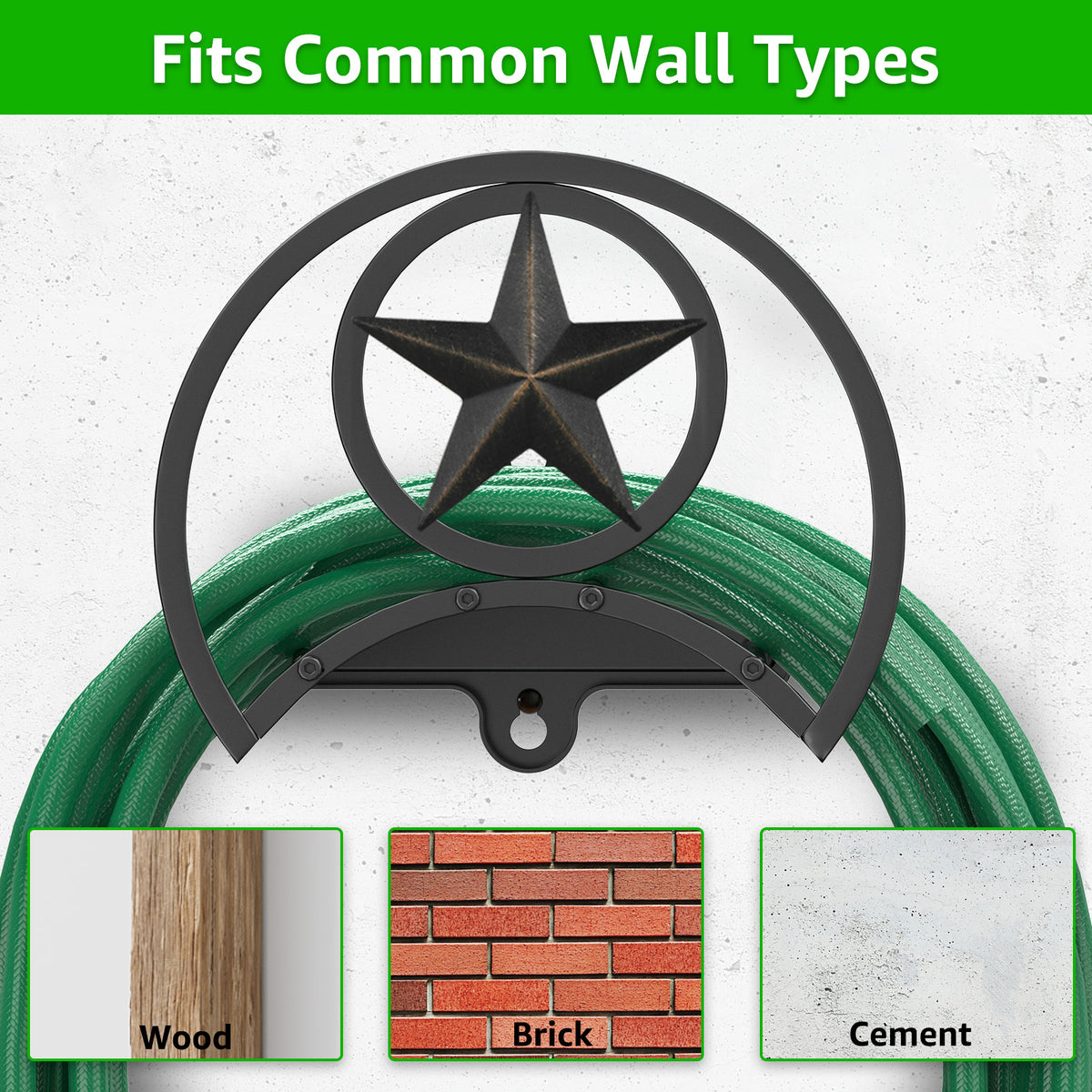 Outlandpro Garden Hose Holder 125Ft Wall-Mounted Hose Reel Decorative Star Durable Hose Hanger