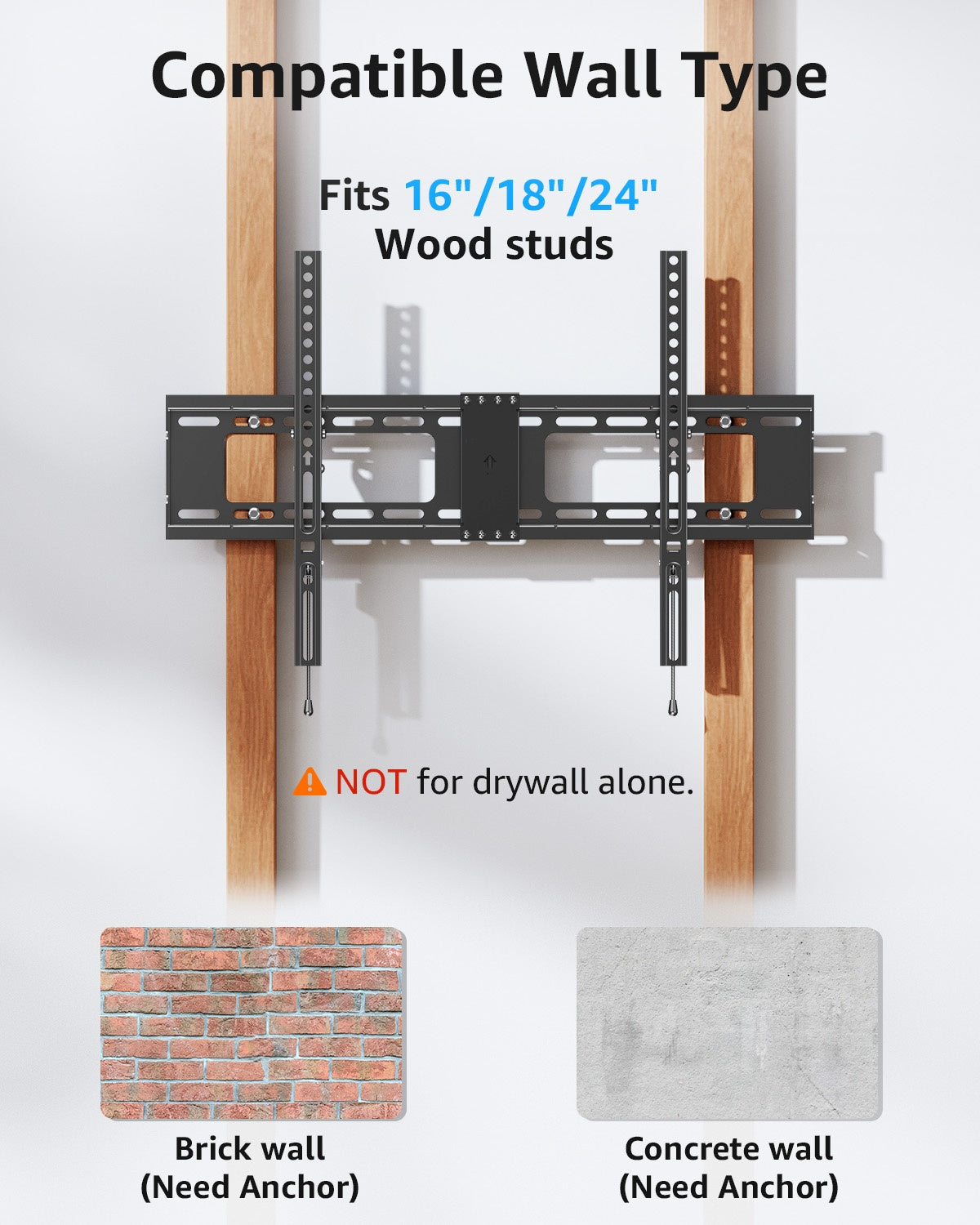 HOMOUNT TV Wall Mount for Most 37"-82" TVs, Tilting TV Mount Fits 16"-24”Wood Stud, Low Profile Flat TV Bracket, Max VESA 600x400mm, Hold up to132 lbs