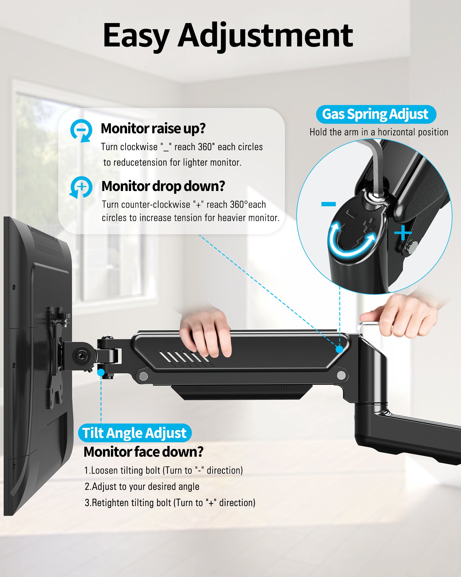 HOMOUNT Single Monitor Wall Mount for 17-32 Inch Computer Screen,Gas Spring Monitor Arm Holds Up to 17.6lbs,Full Motion Adjustable Wall Bracket