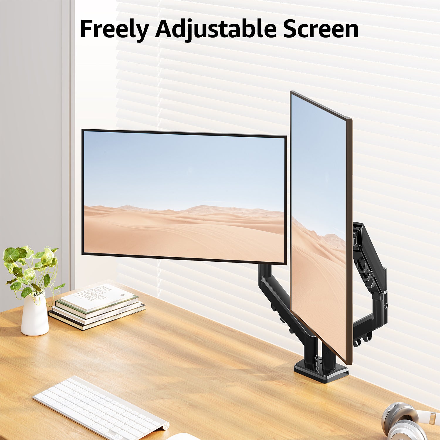HOMOUNT Dual Monitor Mount for 13-32 inch Screens, Gas Spring Monitor Stand for 2 Monitor, Full Adjustable Monitors Desk Mount with C-Clamp＆Grommet Base, Each Arm Holds Max 22 lbs