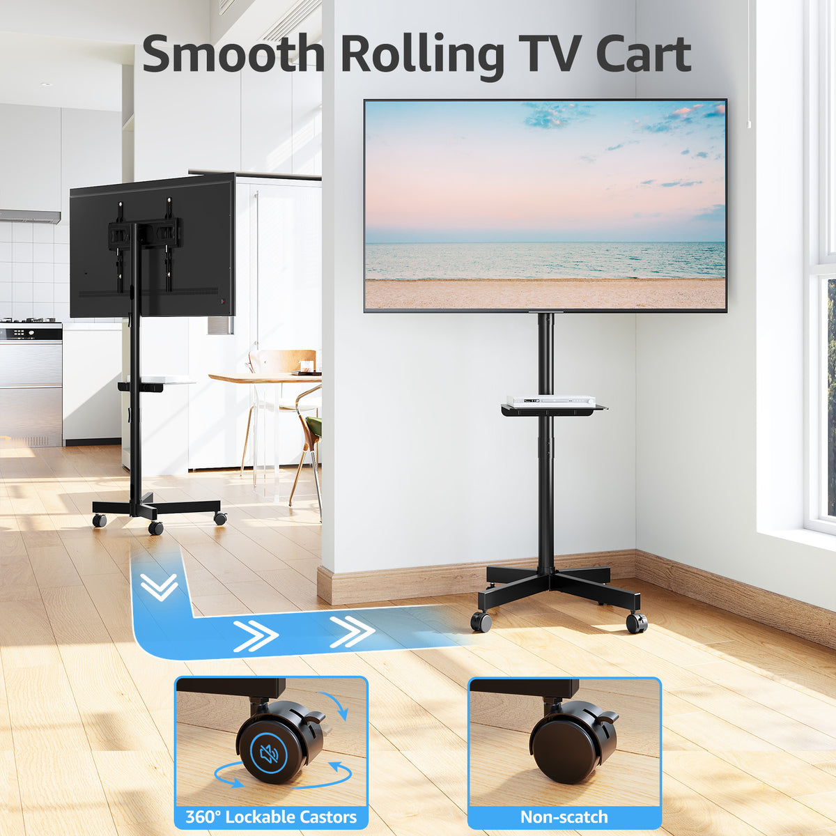 HOMOUNT Mobile TV Stand,Rolling TV Cart for 24-60" TVs, Portable TV Floor Stand with Wheels,Adjustable Shelf & Tilt,Max VESA 400x400mm,up to 77 lbs