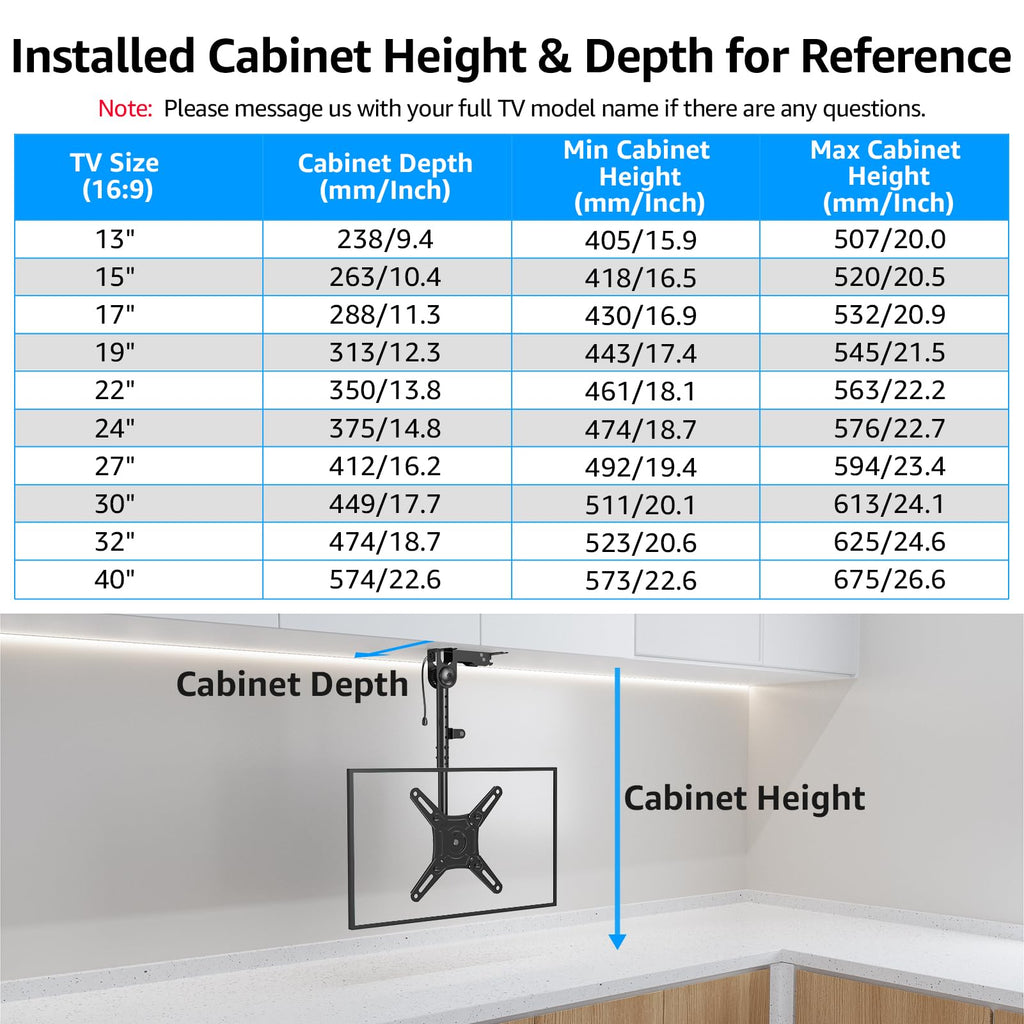 HOMOUNT Ceiling TV Mount for Most 14-40 Inch TVs, Height Adjustable Full Motion Hanging TV Wall Mount Bracket, Max VESA 200x200mm, up to 22 Lbs