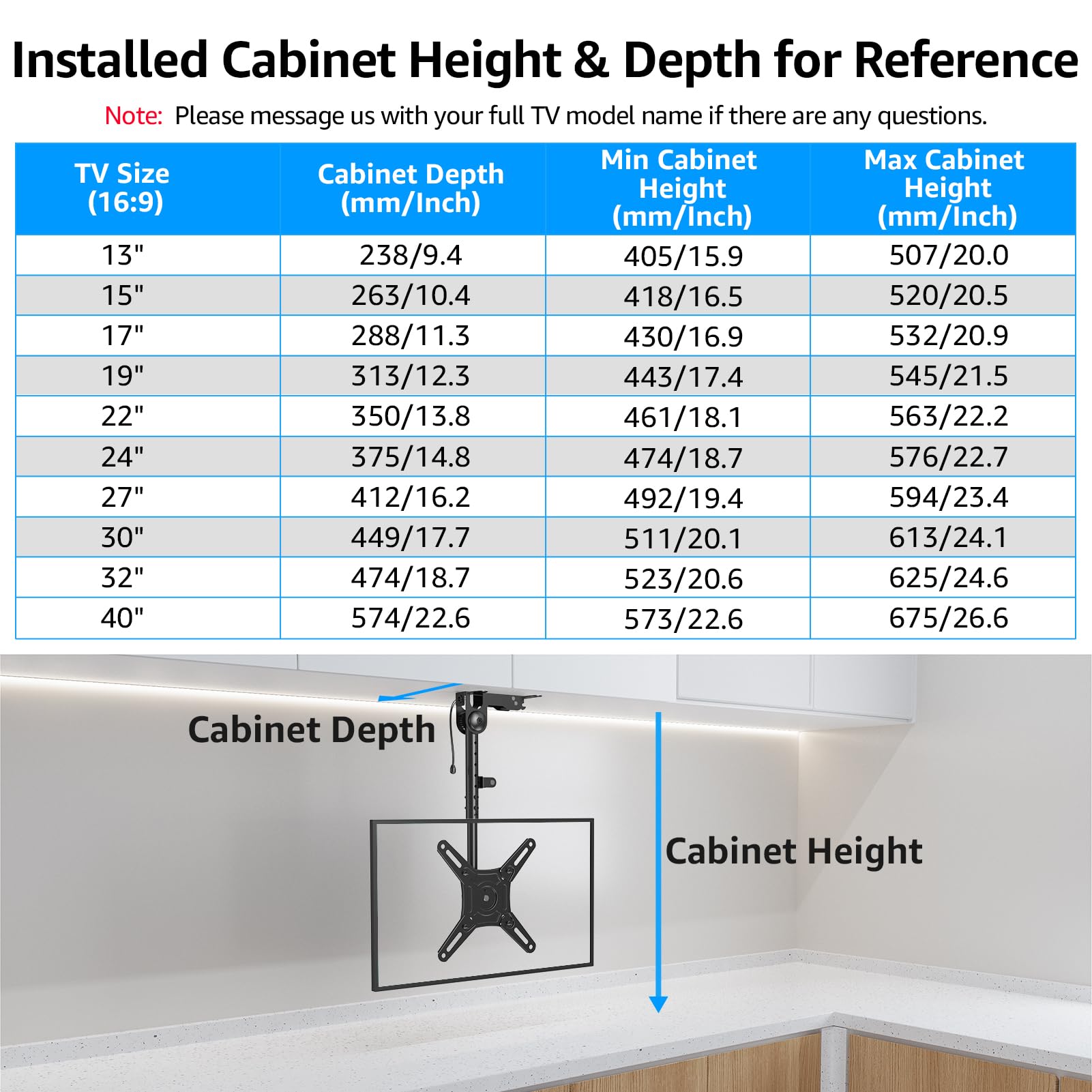 HOMOUNT Ceiling TV Mount for Most 14-40 Inch TVs, Height Adjustable Full Motion Hanging TV Wall Mount Bracket, Max VESA 200x200mm, up to 22 Lbs