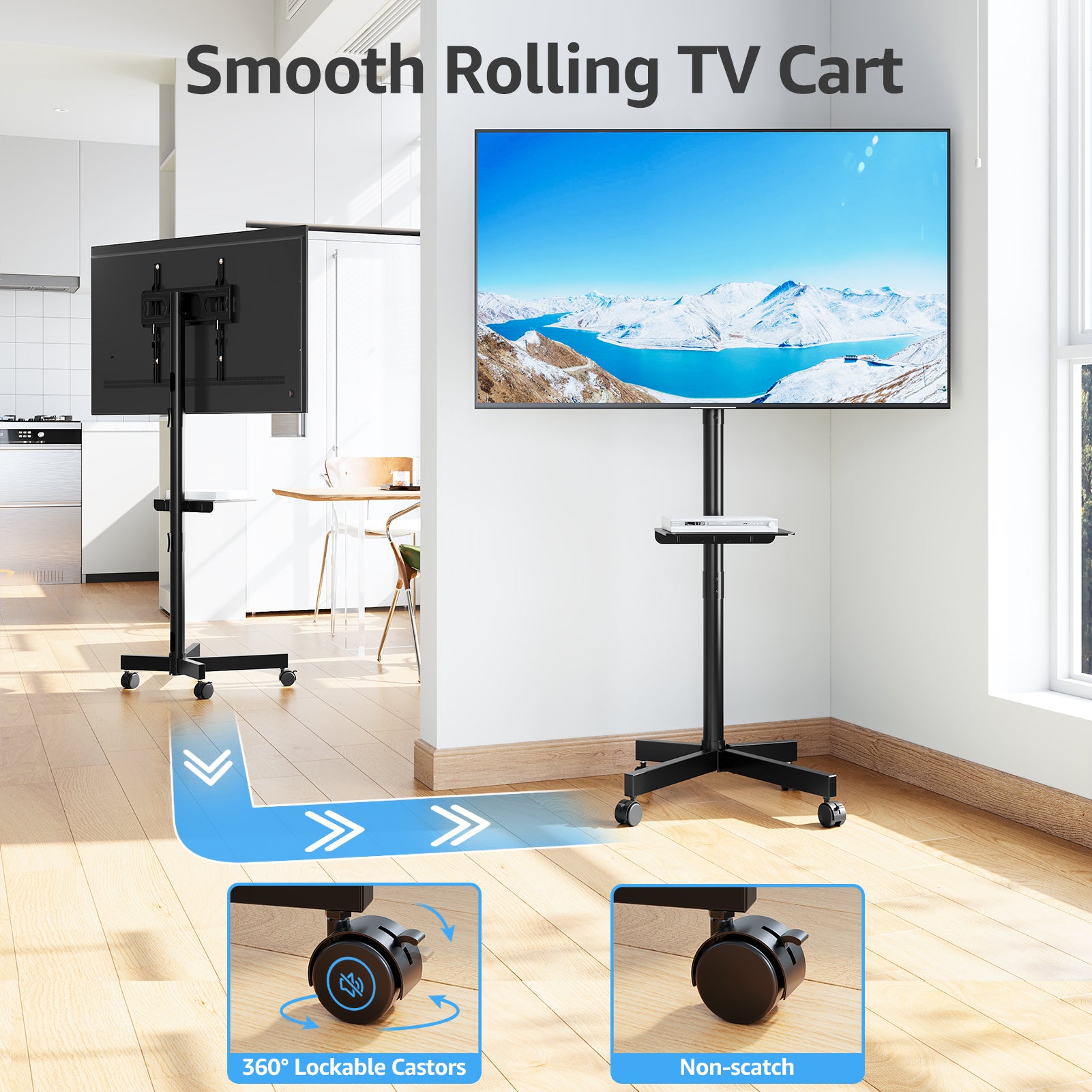 HOMOUNT Mobile TV Stand,Rolling TV Cart for 23-60" TVs, Portable TV Floor Stand with Wheels,Adjustable Shelf & Tilt,Max VESA 400x400mm,up to 77 lbs
