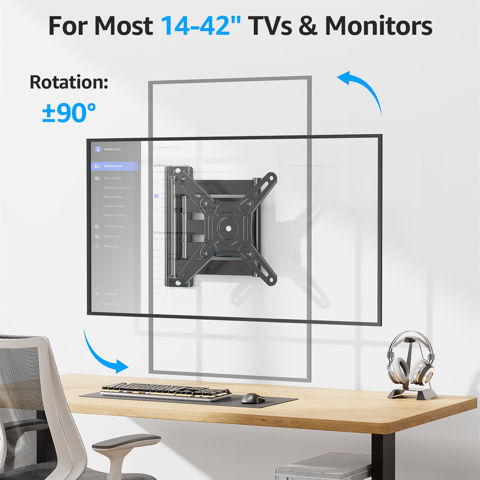 HOMOUNT Full Motion Long Arm TV Wall Mount for Most 14-42 inch TVs, Max VESA 200x200mm, up to 44 lbs, with 21.7 inch Swivel Extension Arm