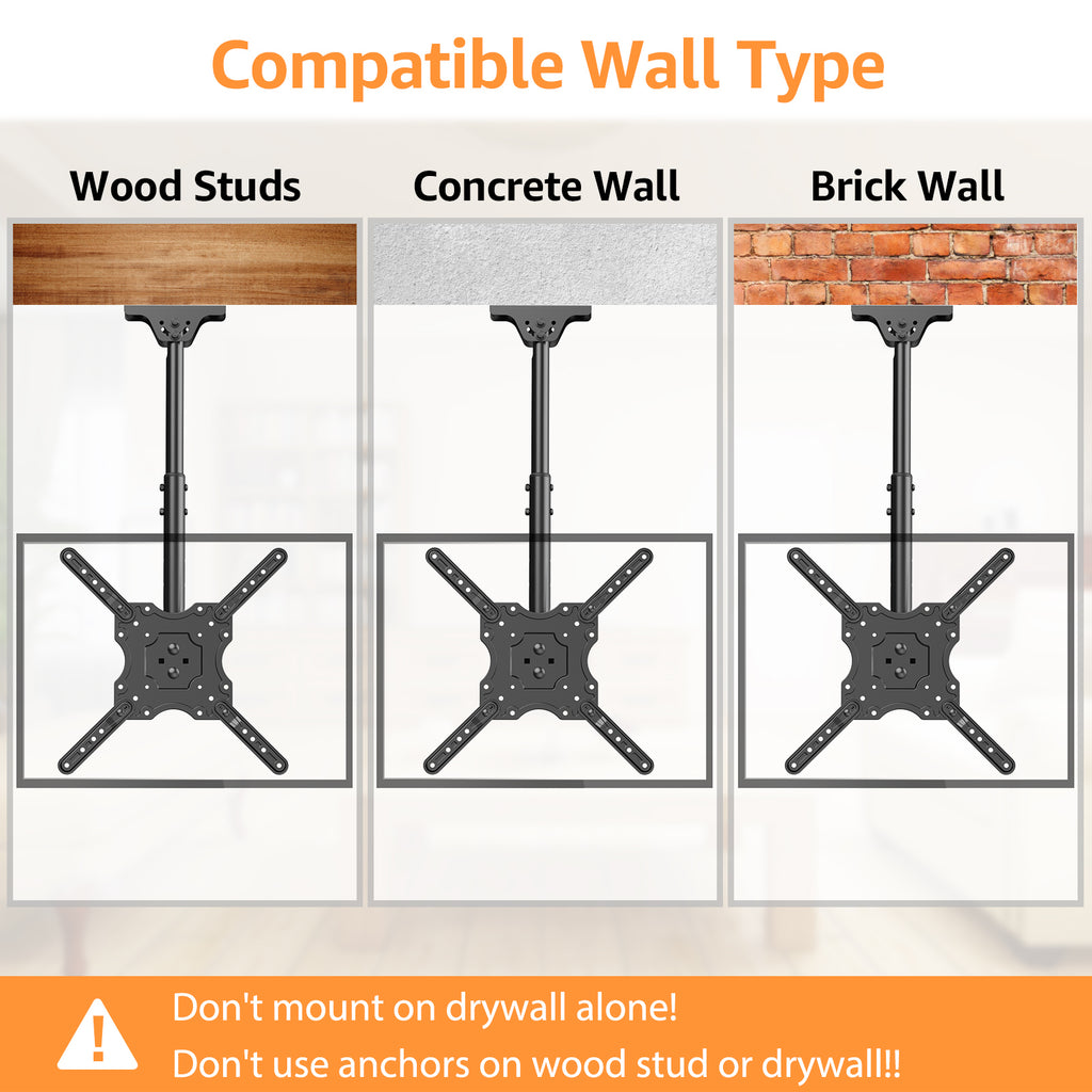 HOMOUNT Ceiling TV Mount for 26"-65" TVs, Full Motion 8 Height Adjustable TV Wall Mount Bracket, Swivel and Tilt, Max VESA 400x400mm, Holds up to 99 lbs
