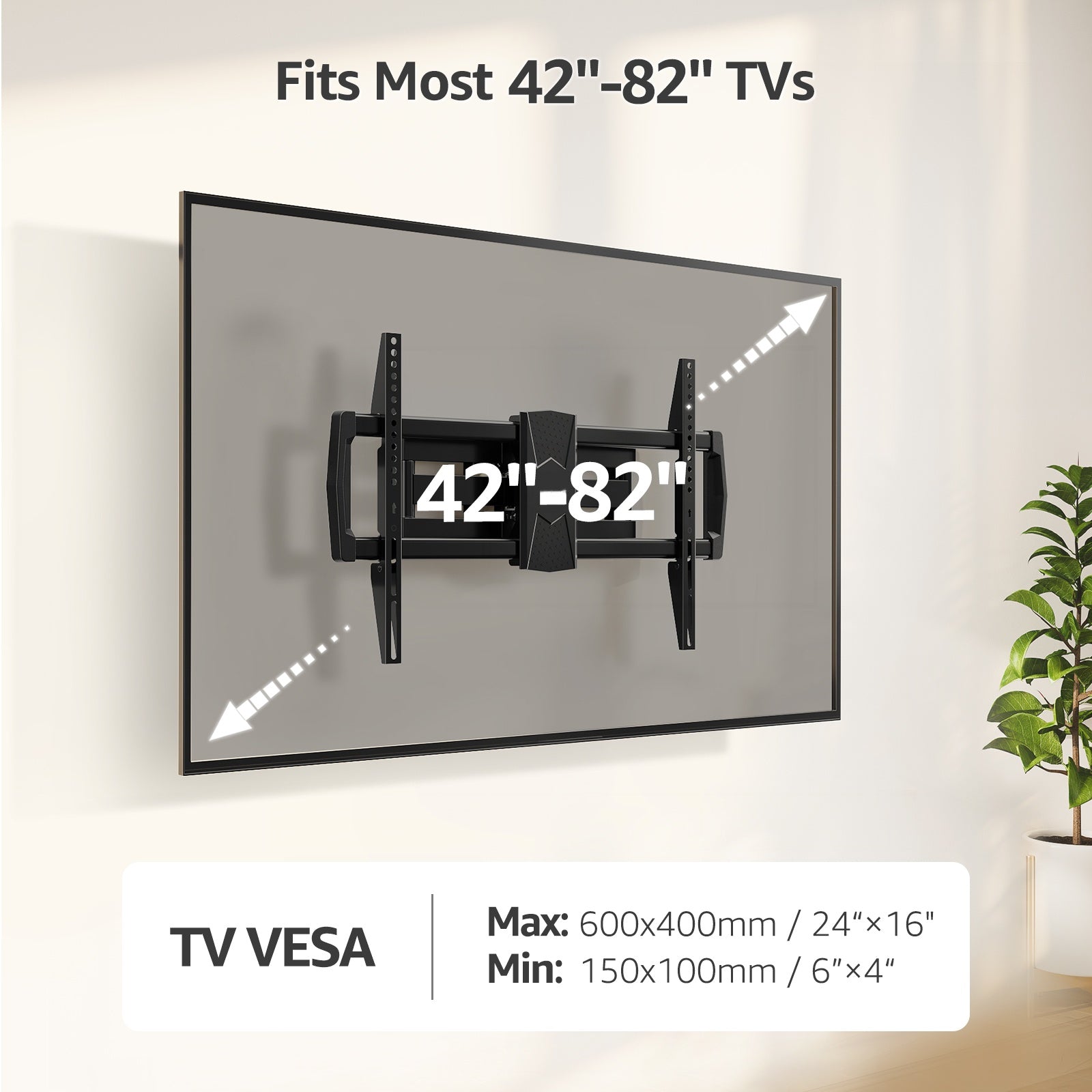 HOMOUNT Full Motion TV Wall Mount for Most 42-82 inch TVs, Wall Mount Bracket with Articulating Swivel and Tilt Fits 16" Stud, TV Mount Max VESA 600x400mm, Holds up to 100lbs