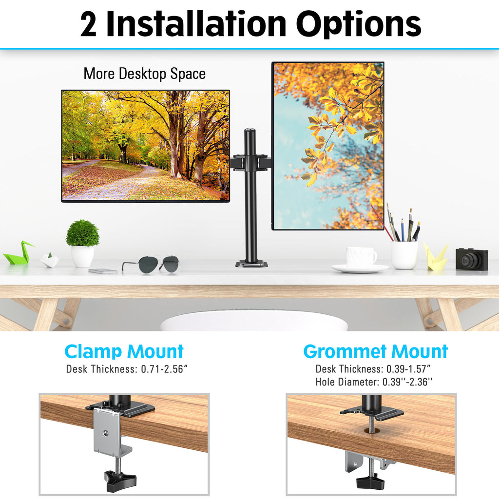 HOMOUNT Dual Monitor Desk Mount for Max 32 Inch, Adjustable Dual Monitor Arm for 2 LCD Screens, Monitor Stand with C-Clamp and Grommet Base, VESA 75x75 /100x100mm, up to 17.6lbs