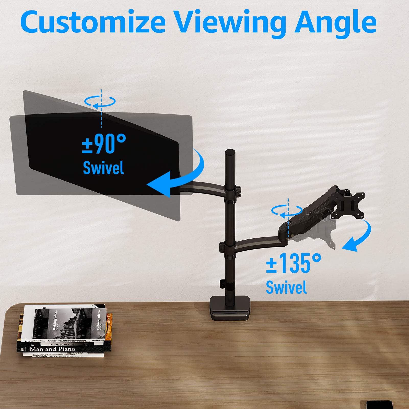 HOMOUNT Vertical Dual Monitor Mount Holds 4.4-17.6lbs, up to 32 Inch Stacked Monitor Mount with Gas Spring Arm, Dual Monitor Stand for Desk