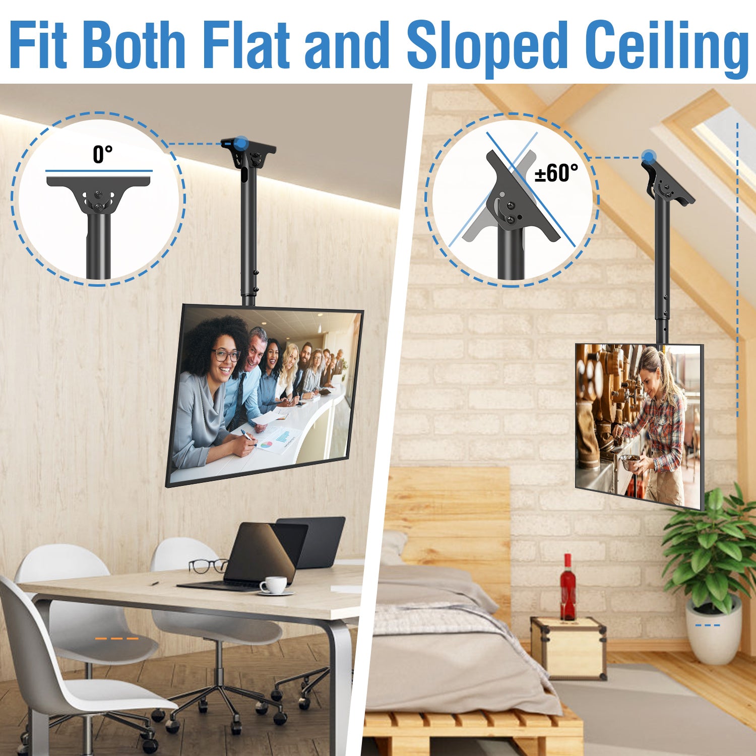 HOMOUNT Ceiling TV Mount for 26-65" TVs, Full Motion 6 Height Adjustable TV Wall Mount Bracket, Swivel and Tilt, Max VESA 400x400mm, Holds up to 99 lbs