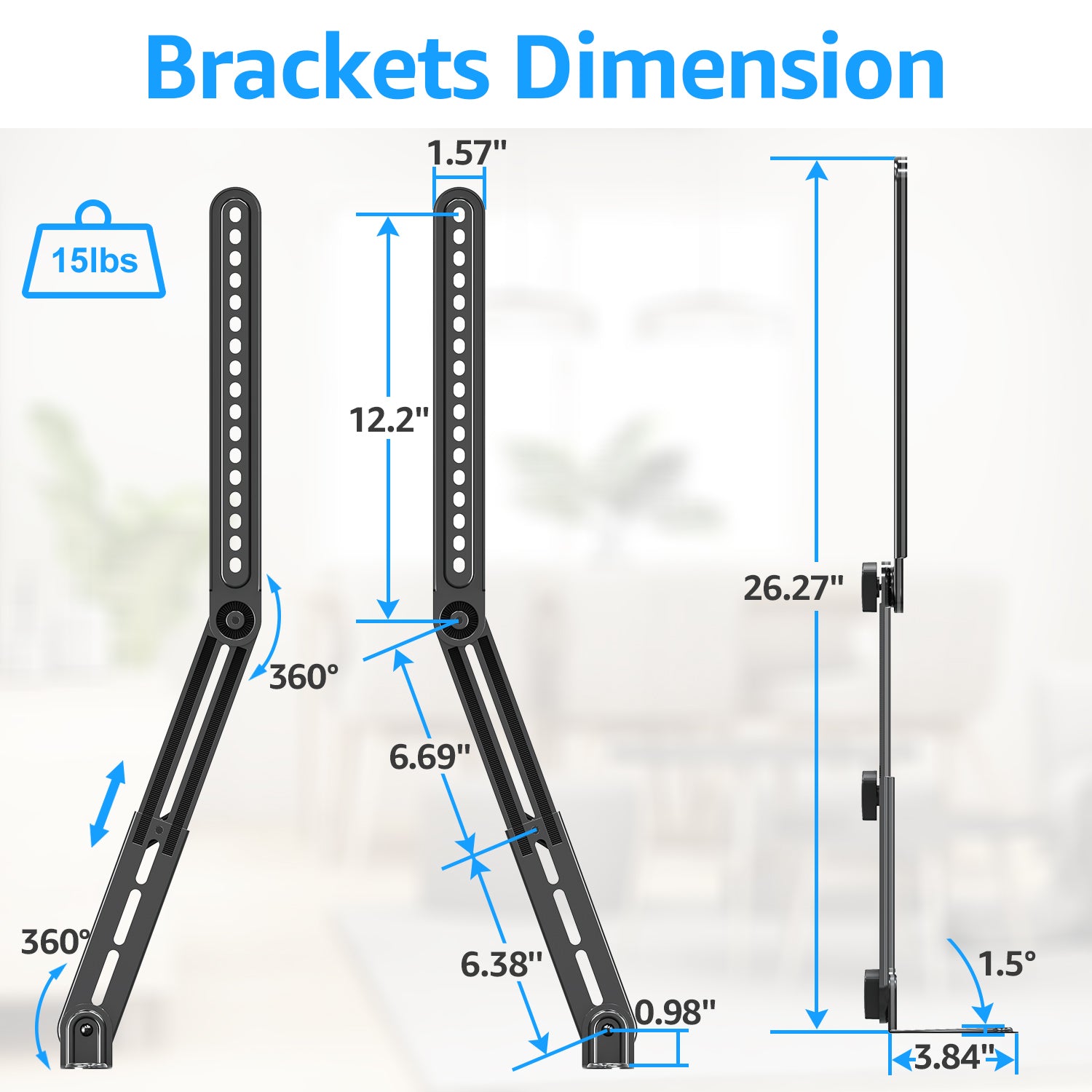 HOMOUNT Soundbar Mount, Sound Bar TV Bracket, for Mounting Above or Under TV, Fits Most Sound Bars Up to 15 Lbs, Tool-Free Knob Adjustable, with Extension Arms and L-Brackets