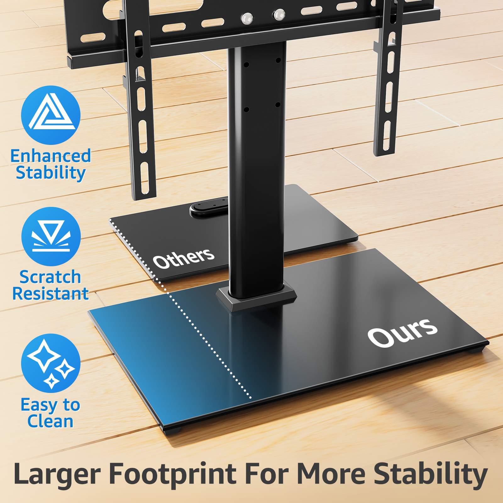HOMOUNT Universal Tabletop TV Stand for 24-60 inch TVs, Height Adjustable TV Mount Stand with Tempered Glass Base, Max 400x400mm, Holds up to 88 lbs