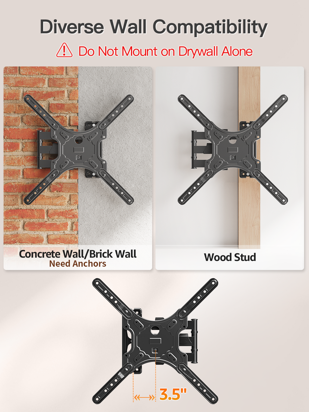 HOMOUNT Full Motion TV Wall Mount for Most 26-60 Inch TVs, Swivel and Tilt TV Mount with Single Stud, Wall Mount Bracket Max VESA 400x400mm, 77 lbs
