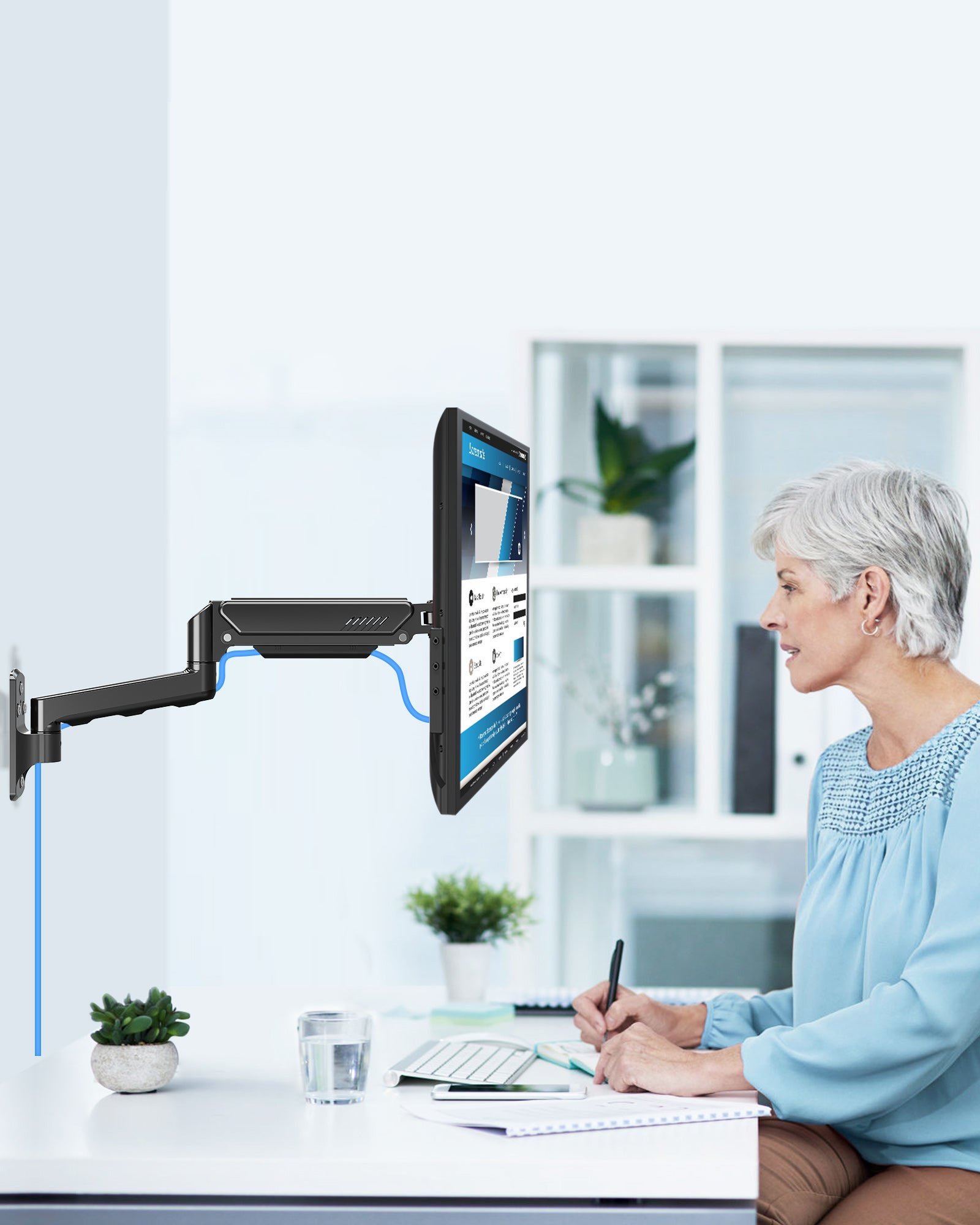 HOMOUNT Single Monitor Wall Mount for 17-32 Inch Computer Screen,Gas Spring Monitor Arm Holds Up to 17.6lbs,Full Motion Adjustable Wall Bracket