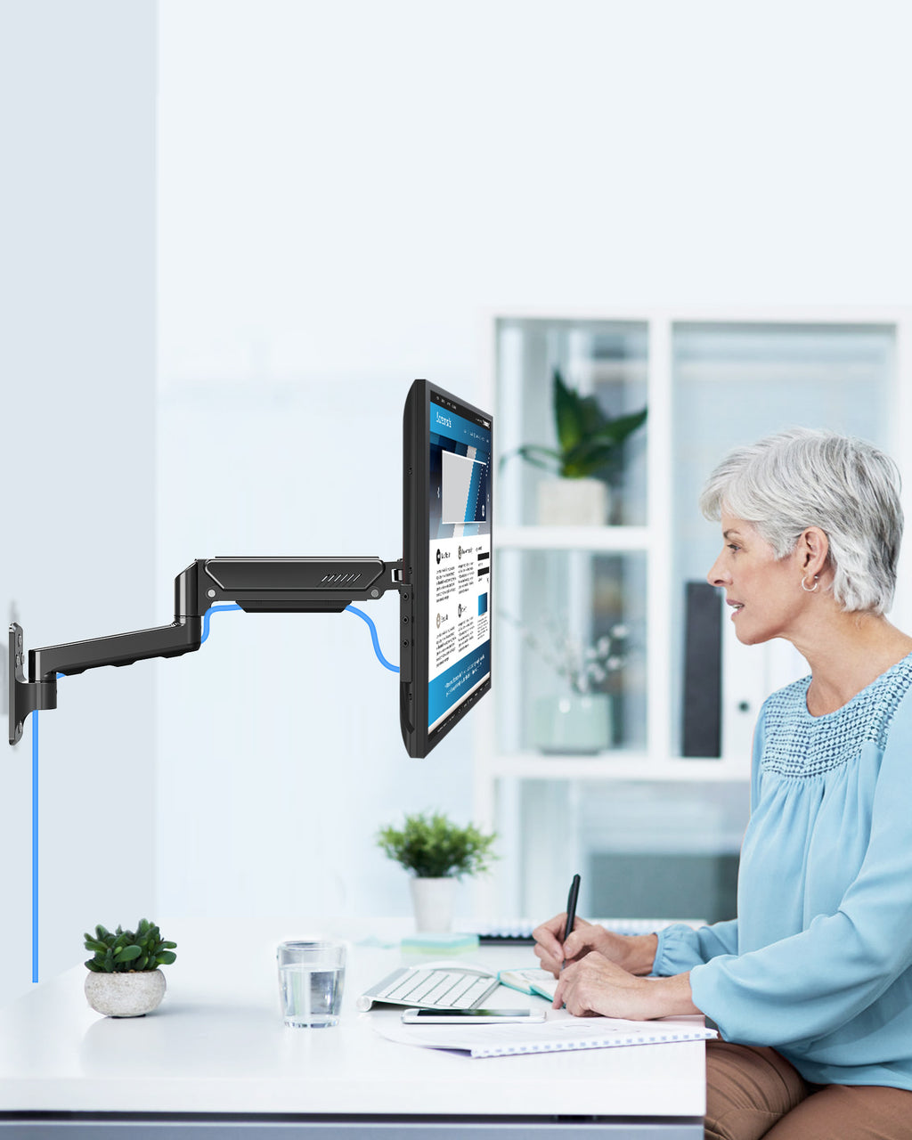 HOMOUNT Single Monitor Wall Mount for 17-32 Inch Computer Screen,Gas Spring Monitor Arm Holds Up to 17.6lbs,Full Motion Adjustable Wall Bracket