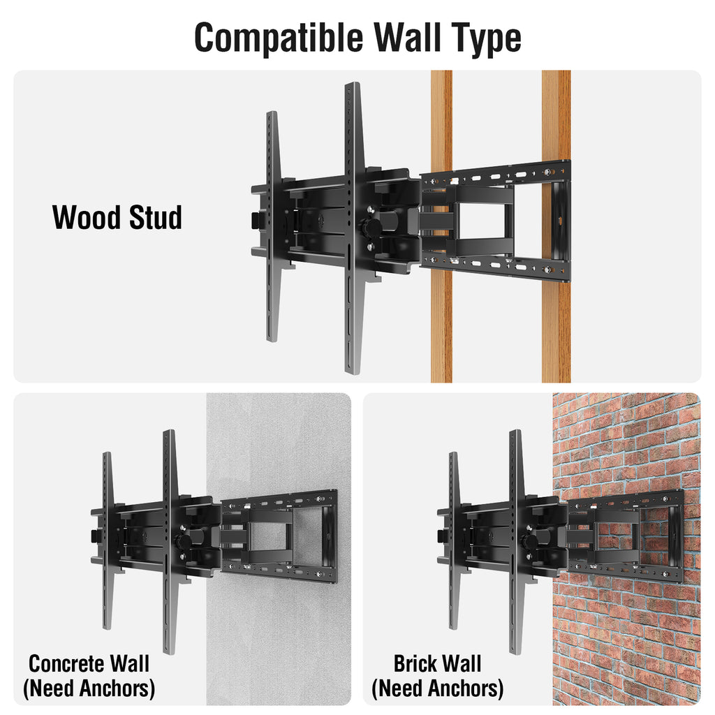 HOMOUNT Full Motion TV Wall Mount for Most 42-82 inch TVs, Wall Mount Bracket with Articulating Swivel and Tilt Fits 16" Stud, TV Mount Max VESA 600x400mm, Holds up to 100lbs