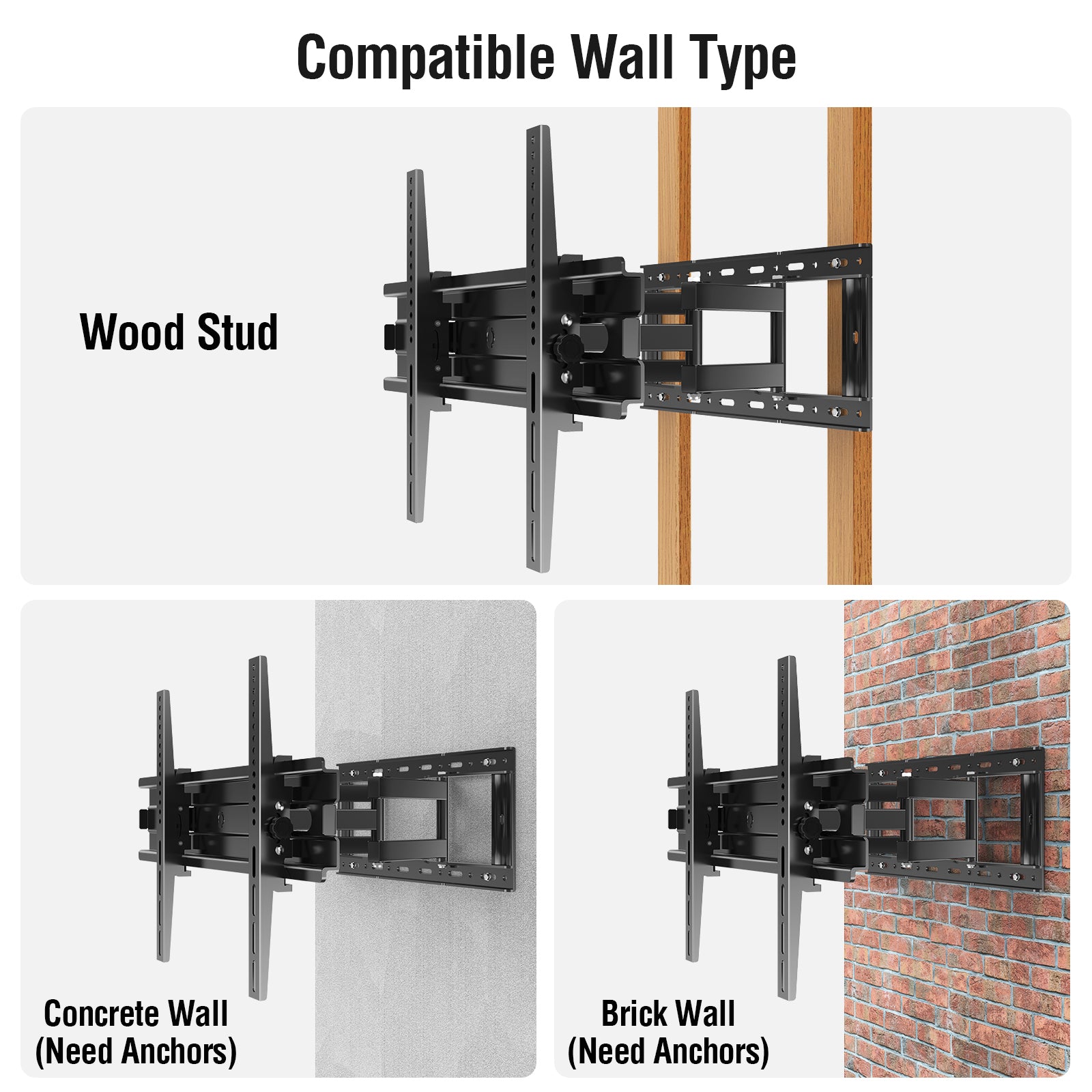 HOMOUNT Full Motion TV Wall Mount for Most 42-82 inch TVs, Wall Mount Bracket with Articulating Swivel and Tilt Fits 16" Stud, TV Mount Max VESA 600x400mm, Holds up to 100lbs