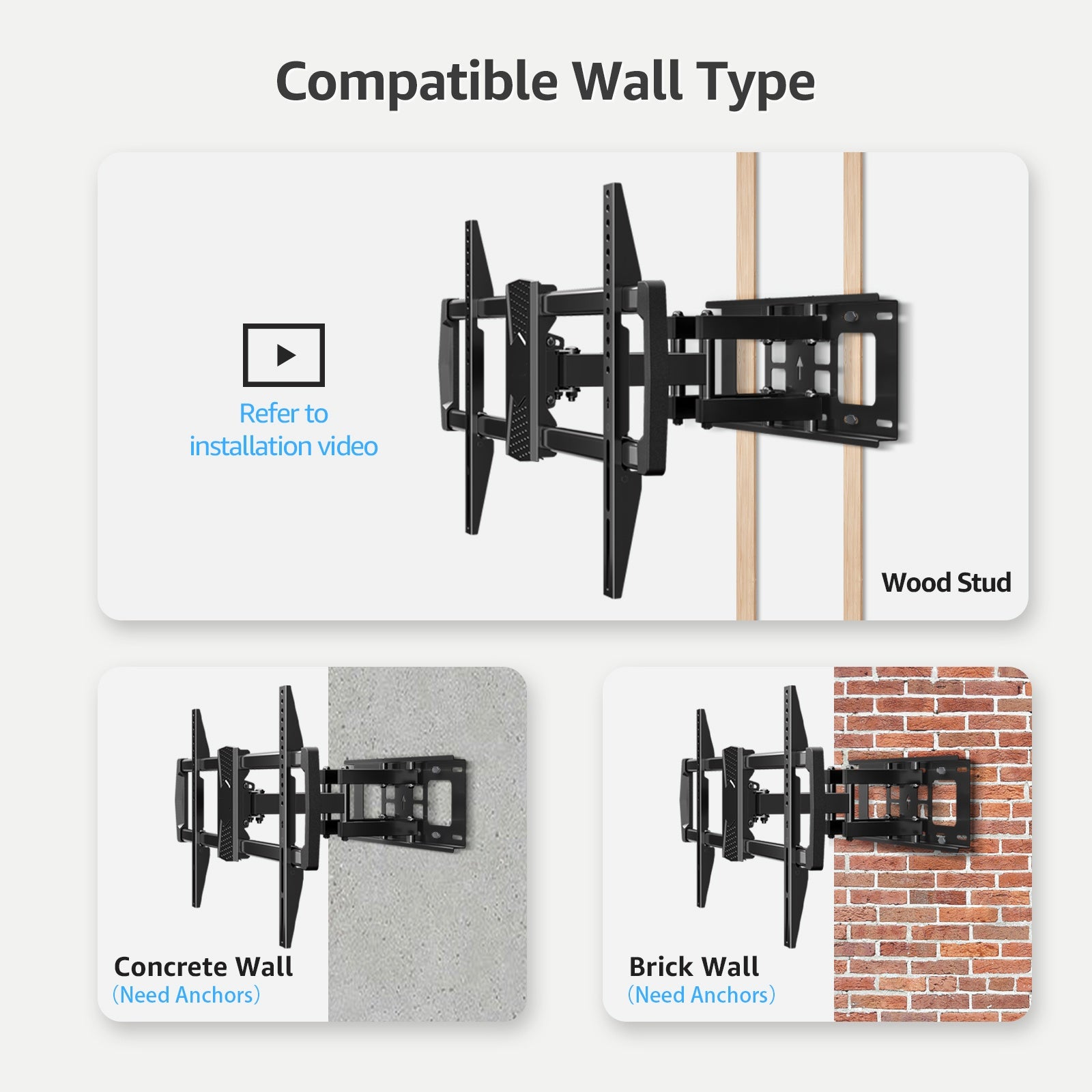 HOMOUNT Full Motion TV Wall Mount for Most 42-82 inch TVs, Wall Mount Bracket with Articulating Swivel and Tilt Fits 16" Stud, TV Mount Max VESA 600x400mm, Holds up to 100lbs