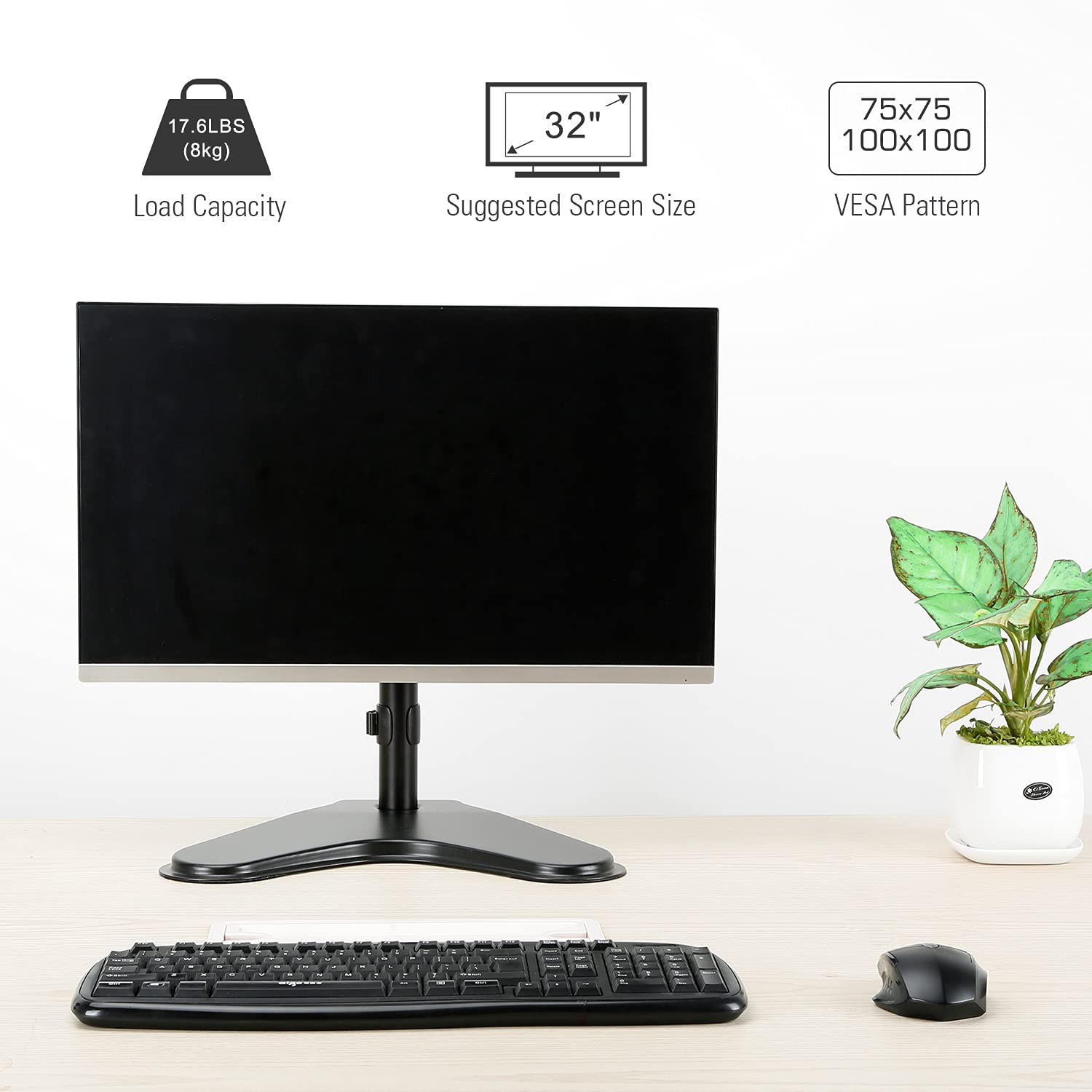 HOMOUNT Single Monitor Stands Fits 13'' to 32'' Computer Screen, Freestanding VESA Monitor Desk Mount, Max VESA 75x75 100x100, up to 17.6lbs
