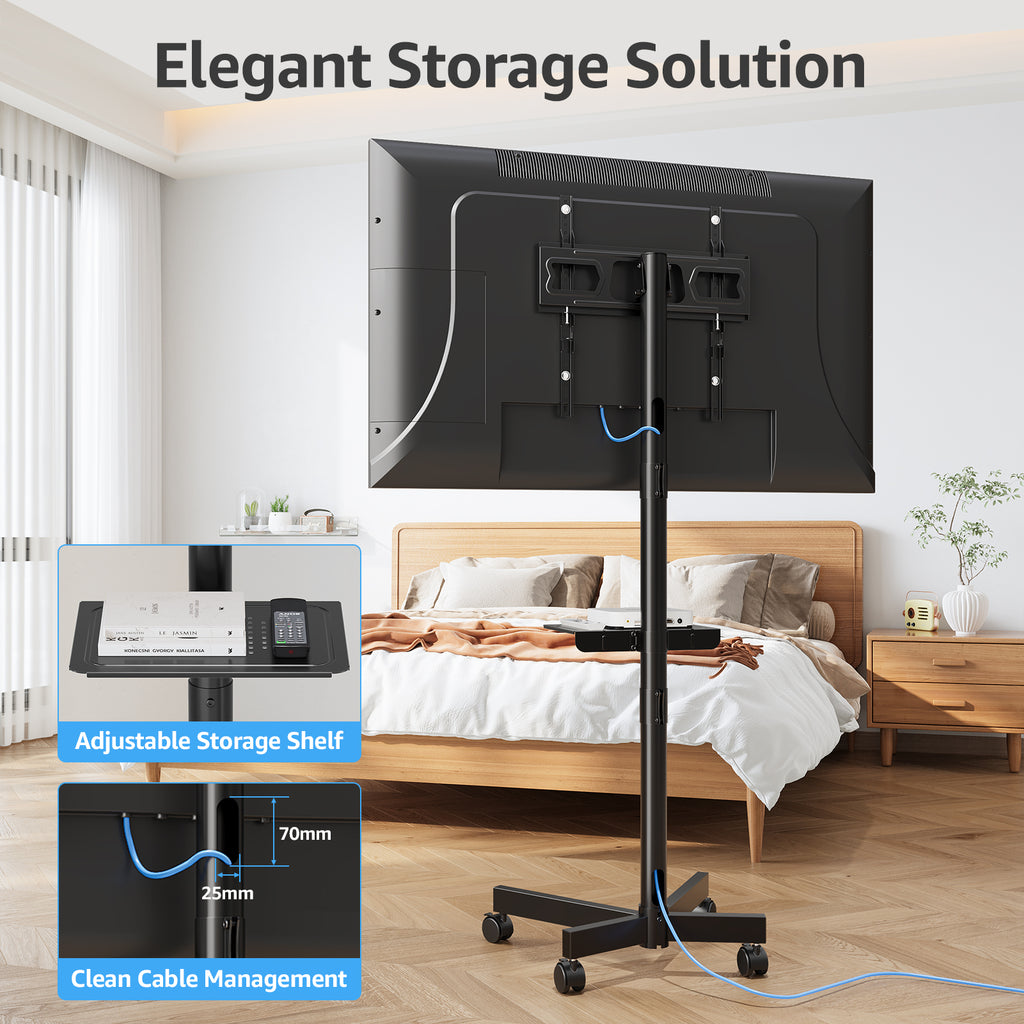 HOMOUNT Mobile TV Stand,Rolling TV Cart for 23-60" TVs, Portable TV Floor Stand with Wheels,Adjustable Shelf & Tilt,Max VESA 400x400mm,up to 77 lbs