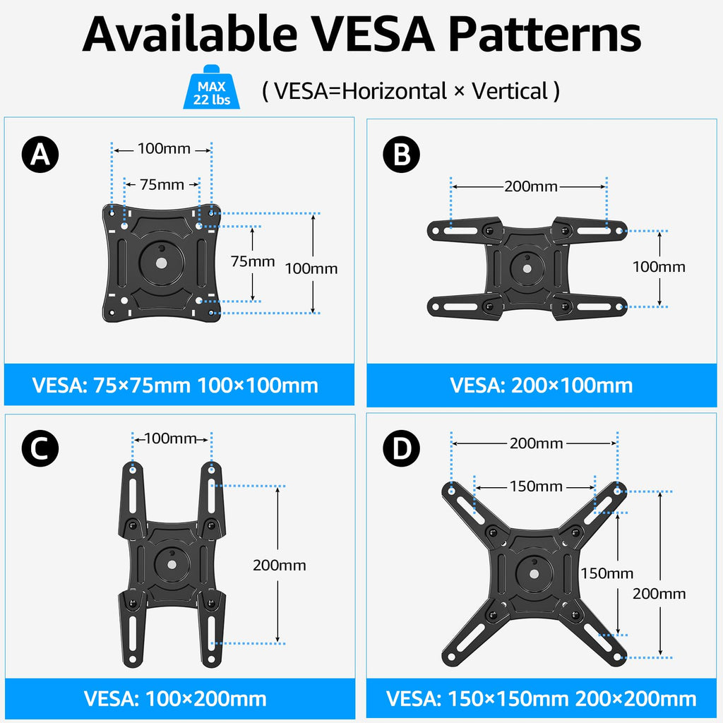 HOMOUNT Ceiling TV Mount for Most 14-40 Inch TVs, Height Adjustable Full Motion Hanging TV Wall Mount Bracket, Max VESA 200x200mm, up to 22 Lbs