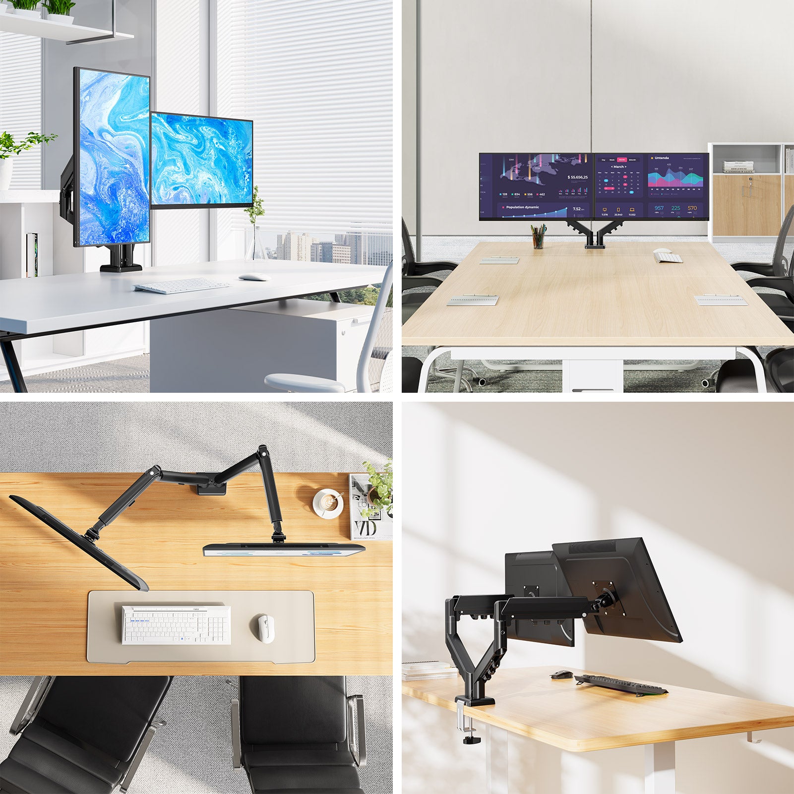 HOMOUNT Dual Monitor Mount for 13-32 inch Screens, Gas Spring Monitor Stand for 2 Monitor, Full Adjustable Monitors Desk Mount with C-Clamp＆Grommet Base, Each Arm Holds Max 22 lbs
