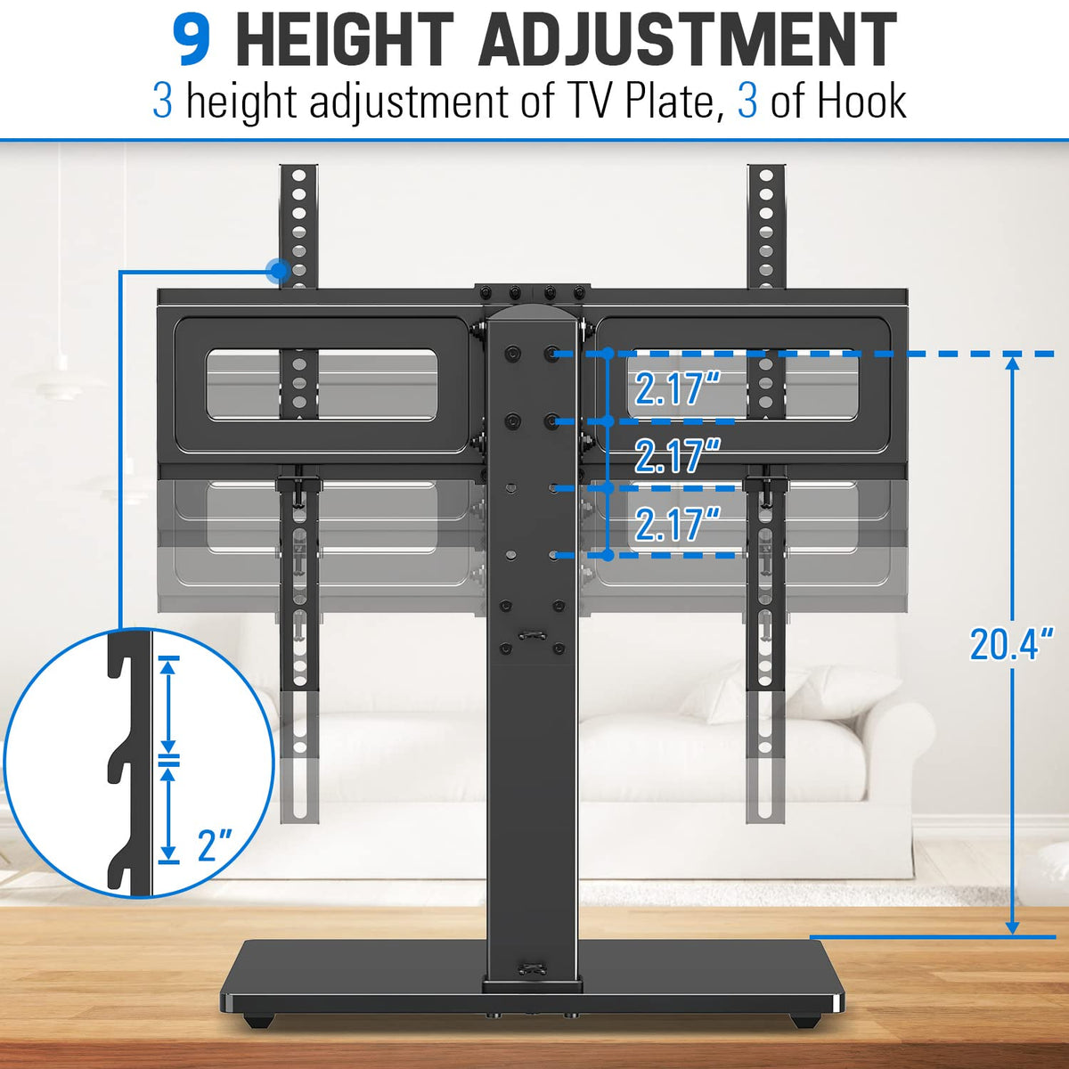 HOMOUNT Universal Table Top TV Stand for 37"-75" Flat Screen TVs, 9 Height Adjustable, Tilt, Swivel TV Base with Tempered Glass Base,TV Mount Hold up to 88lbs