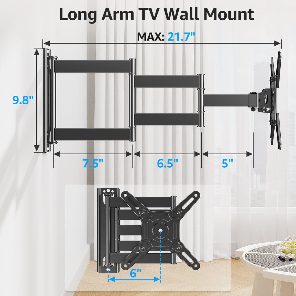 HOMOUNT Full Motion Long Arm TV Wall Mount for Most 14-42 inch TVs, Max VESA 200x200mm, up to 44 lbs, with 21.7 inch Swivel Extension Arm