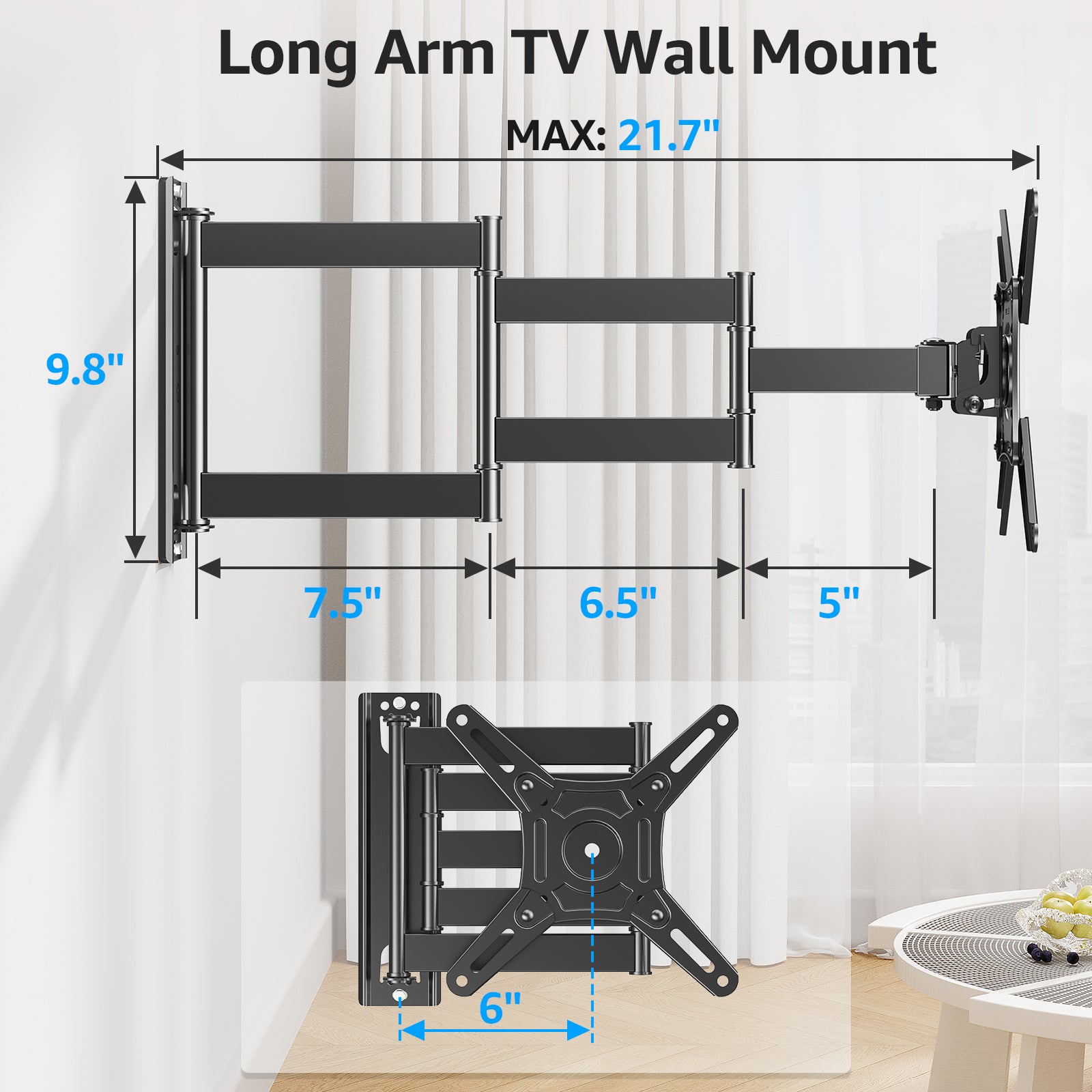 HOMOUNT Full Motion Long Arm TV Wall Mount for Most 14-42 inch TVs, Max VESA 200x200mm, up to 44 lbs, with 21.7 inch Swivel Extension Arm