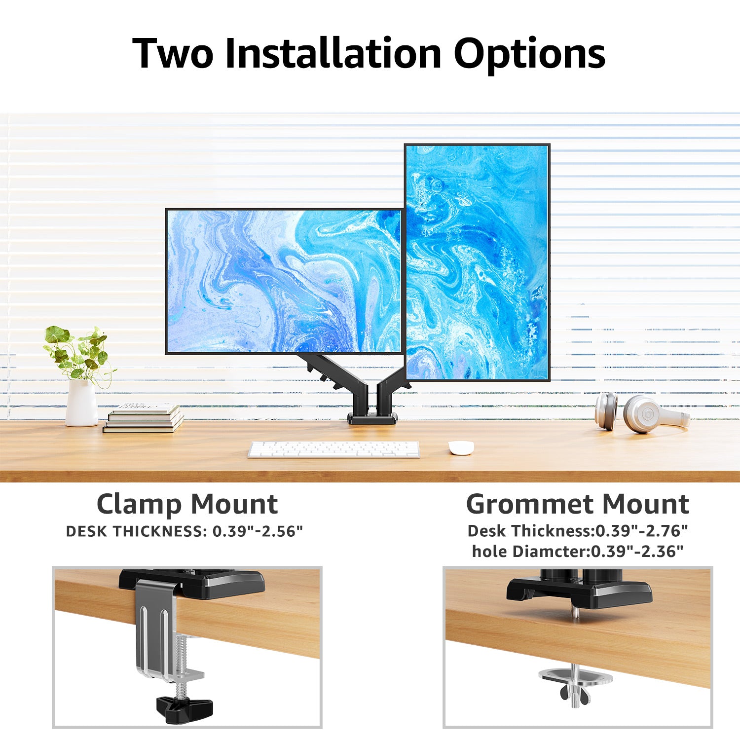 HOMOUNT Dual Monitor Mount for 13-32 inch Screens, Gas Spring Monitor Stand for 2 Monitor, Full Adjustable Monitors Desk Mount with C-Clamp＆Grommet Base, Each Arm Holds Max 22 lbs