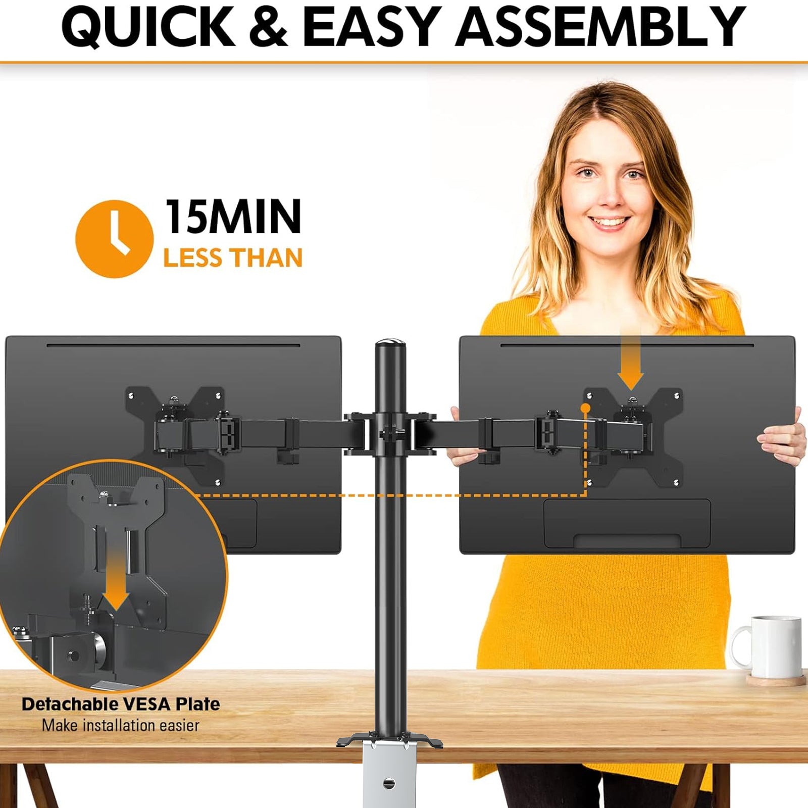 HOMOUNT Dual Monitor Desk Mount for Max 32 Inch, Adjustable Dual Monitor Arm for 2 LCD Screens, Monitor Stand with C-Clamp and Grommet Base, VESA 75x75 /100x100mm, up to 17.6lbs