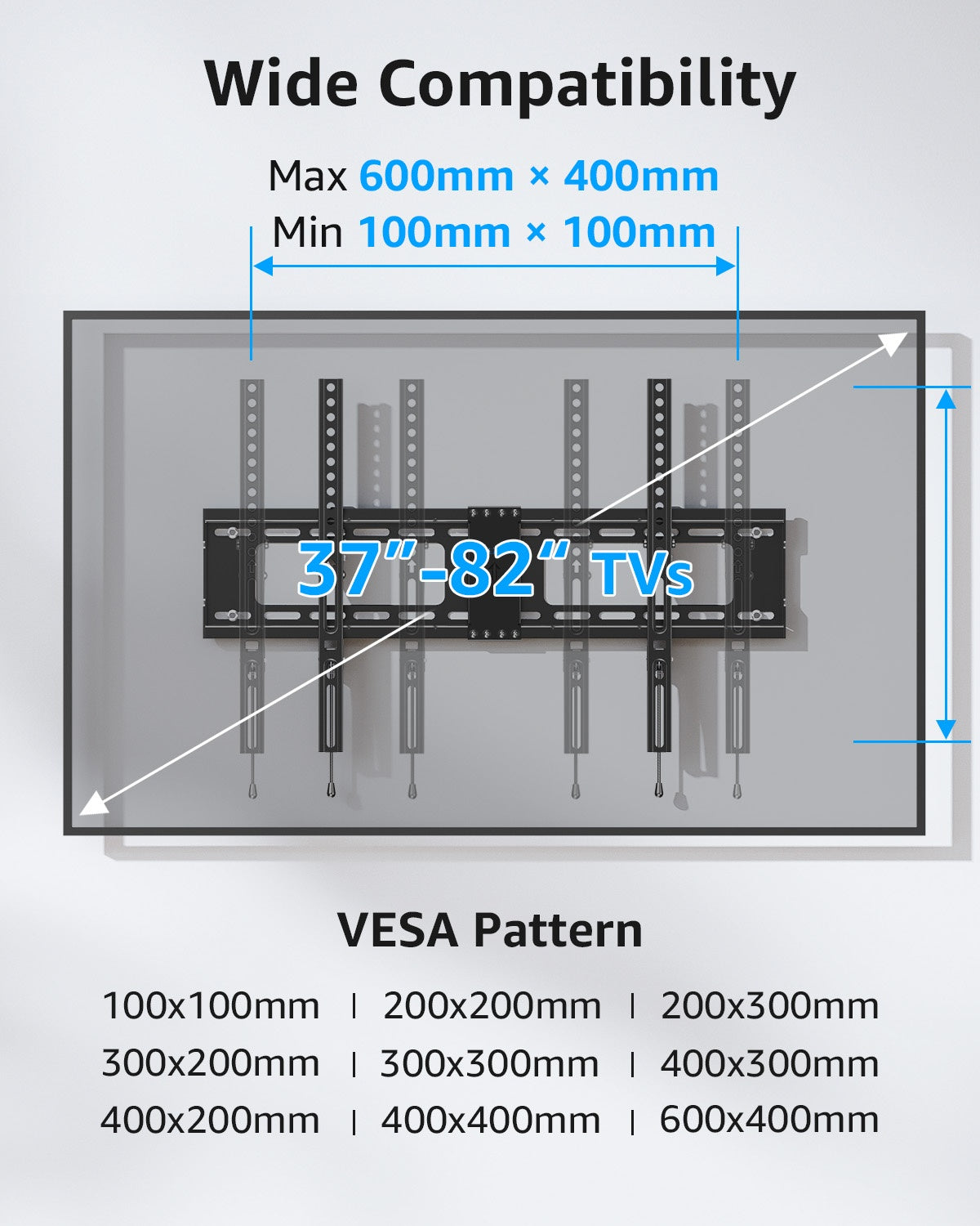 HOMOUNT TV Wall Mount for Most 37"-82" TVs, Tilting TV Mount Fits 16"-24”Wood Stud, Low Profile Flat TV Bracket, Max VESA 600x400mm, Hold up to132 lbs