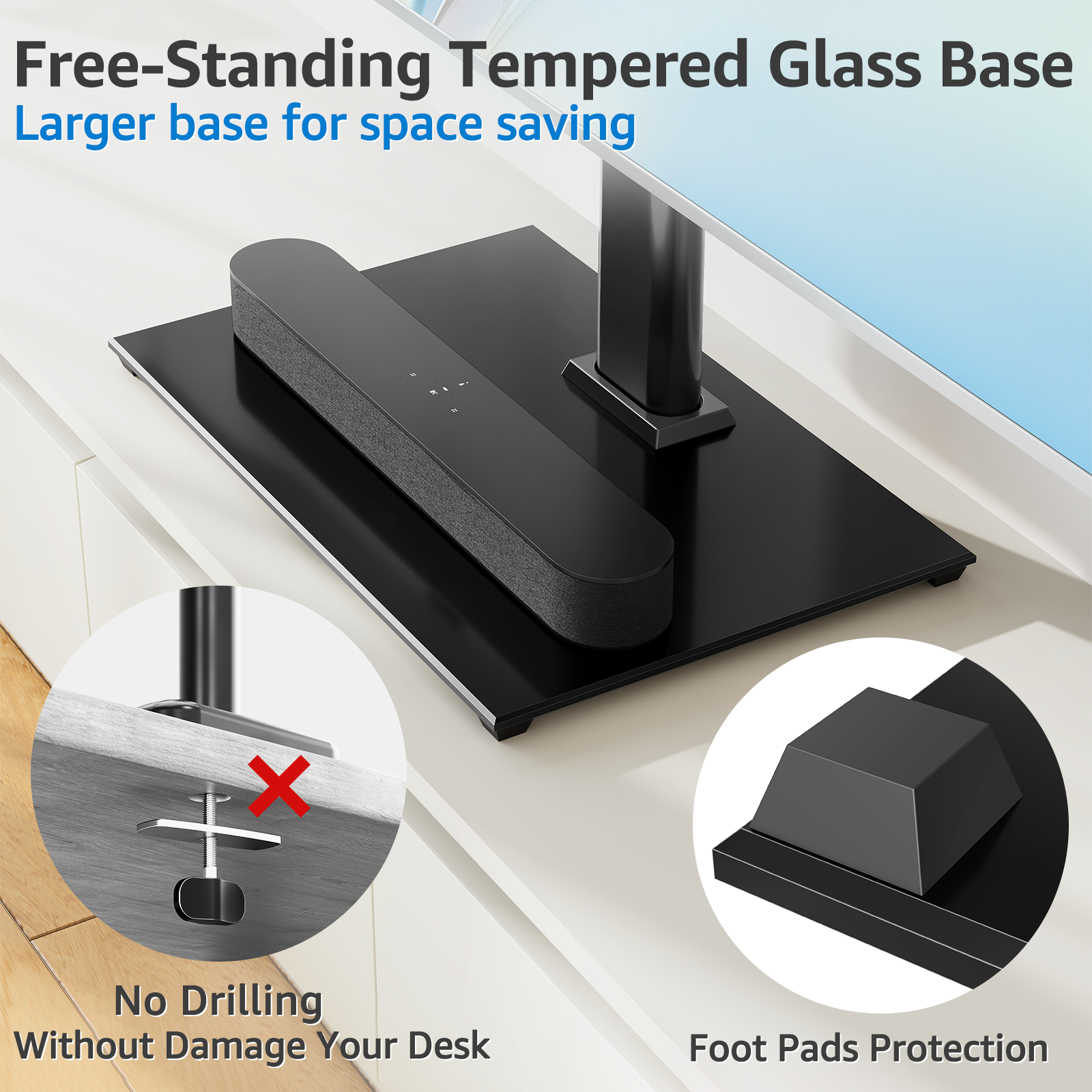 HOMOUNT Universal Tabletop TV Stand for 24-60 inch TVs, Height Adjustable TV Mount Stand with Tempered Glass Base, Max 400x400mm, Holds up to 88 lbs