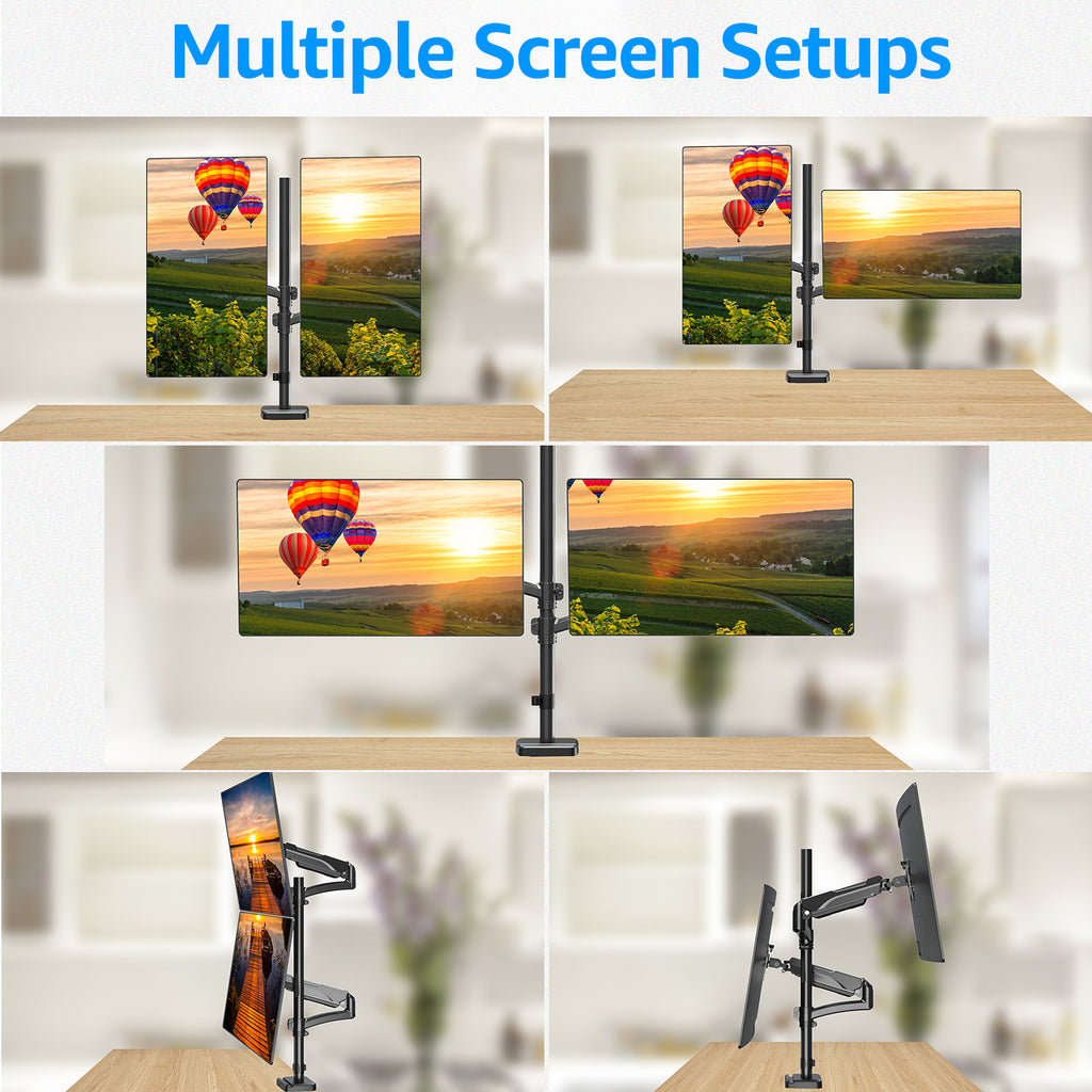 HOMOUNT Vertical Dual Monitor Mount Holds 4.4-17.6lbs, up to 32 Inch Stacked Monitor Mount with Gas Spring Arm, Dual Monitor Stand for Desk