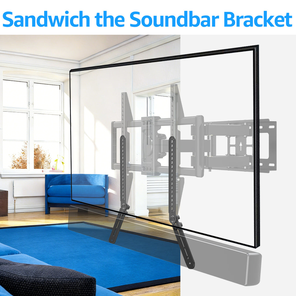HOMOUNT Soundbar Mount, Sound Bar TV Bracket, for Mounting Above or Under TV, Fits Most Sound Bars Up to 15 Lbs, Tool-Free Knob Adjustable, with Extension Arms and L-Brackets