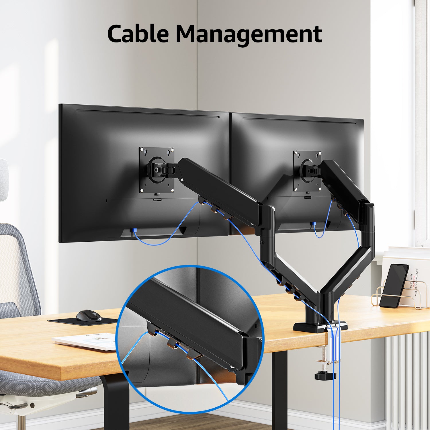 HOMOUNT Dual Monitor Mount for 13-32 inch Screens, Gas Spring Monitor Stand for 2 Monitor, Full Adjustable Monitors Desk Mount with C-Clamp＆Grommet Base, Each Arm Holds Max 22 lbs