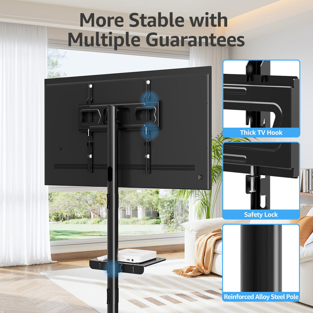 HOMOUNT Mobile TV Stand,Rolling TV Cart for 23-60" TVs, Portable TV Floor Stand with Wheels,Adjustable Shelf & Tilt,Max VESA 400x400mm,up to 77 lbs