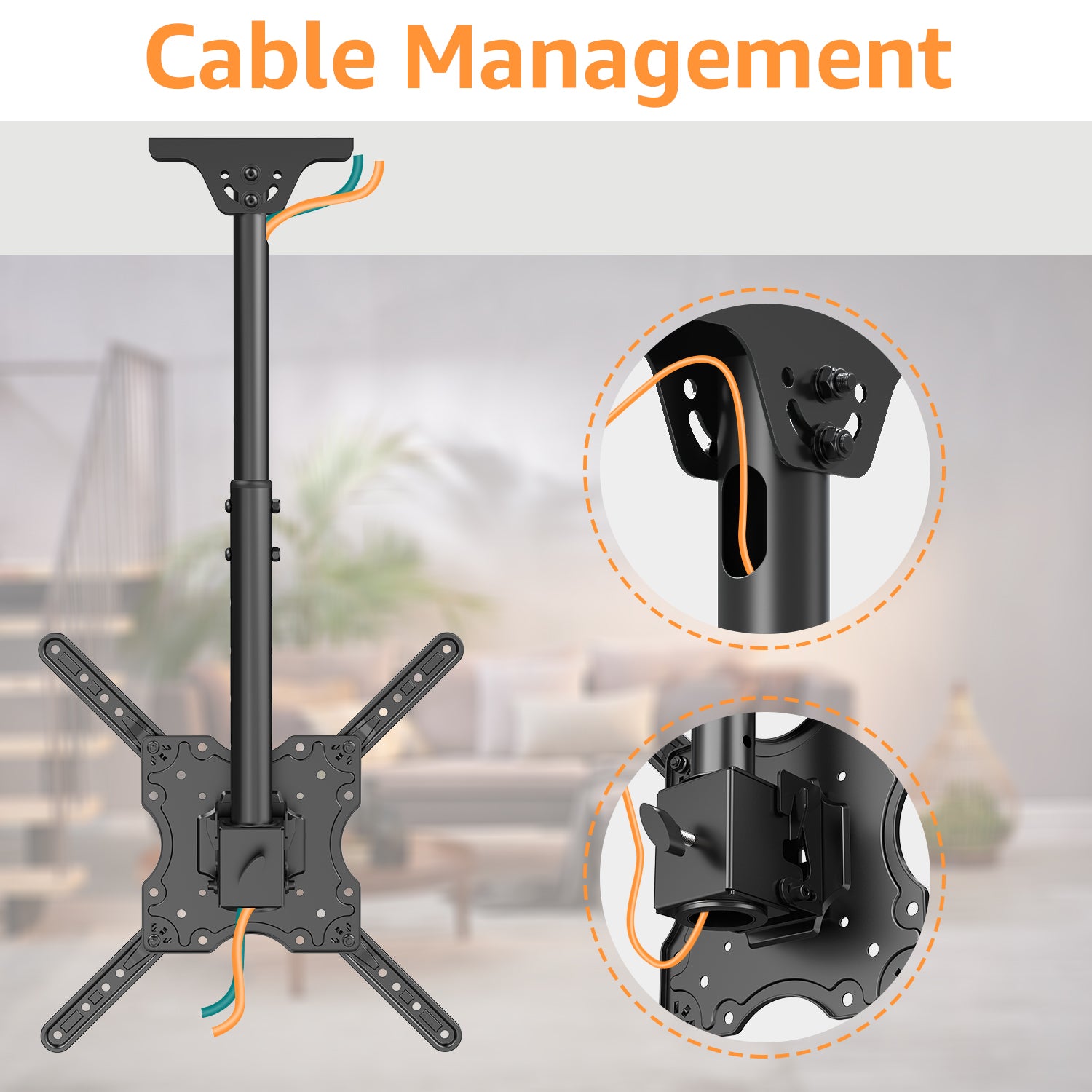 HOMOUNT Ceiling TV Mount for 26"-65" TVs, Full Motion 8 Height Adjustable TV Wall Mount Bracket, Swivel and Tilt, Max VESA 400x400mm, Holds up to 99 lbs