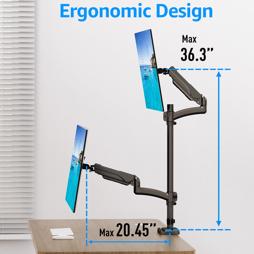 HOMOUNT Vertical Dual Monitor Mount Holds 4.4-17.6lbs, up to 32 Inch Stacked Monitor Mount with Gas Spring Arm, Dual Monitor Stand for Desk