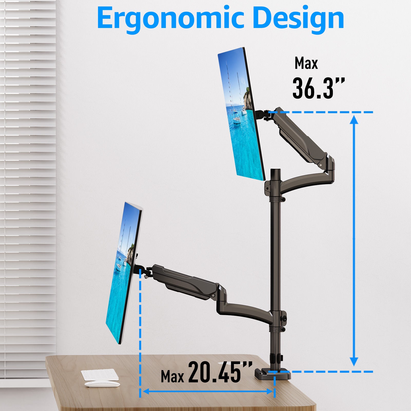 HOMOUNT Vertical Dual Monitor Mount Holds 4.4-17.6lbs, up to 32 Inch Stacked Monitor Mount with Gas Spring Arm, Dual Monitor Stand for Desk
