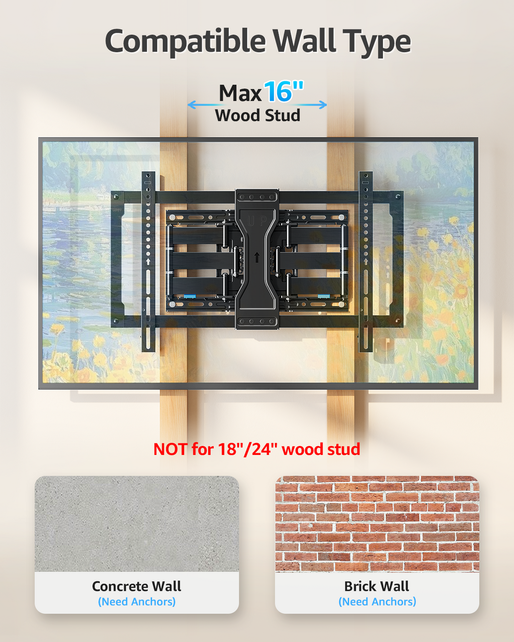 HOMOUNT Ultra Slim TV Mount for Most 37-90 inch TVs, Full Motion TV Wall Mount Swivel and Tilt, Wall Mount Bracket Max VESA 600x400mm, up to 132 lbs