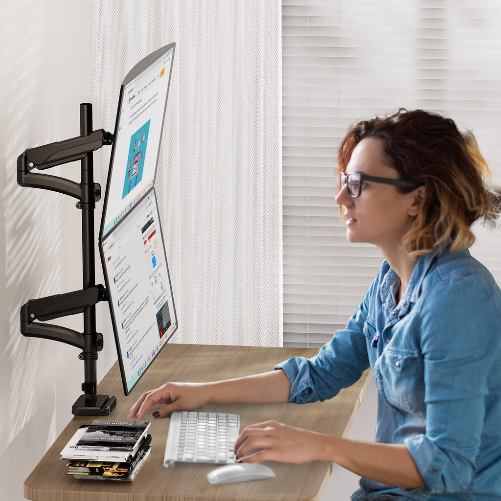 HOMOUNT Vertical Dual Monitor Mount Holds 4.4-17.6lbs, up to 32 Inch Stacked Monitor Mount with Gas Spring Arm, Dual Monitor Stand for Desk
