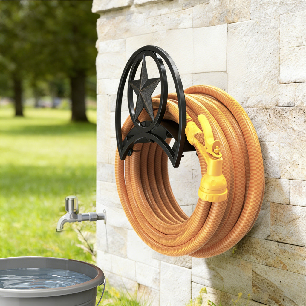 Outlandpro Garden Hose Holder 125Ft Wall-Mounted Hose Reel Decorative Star Durable Hose Hanger